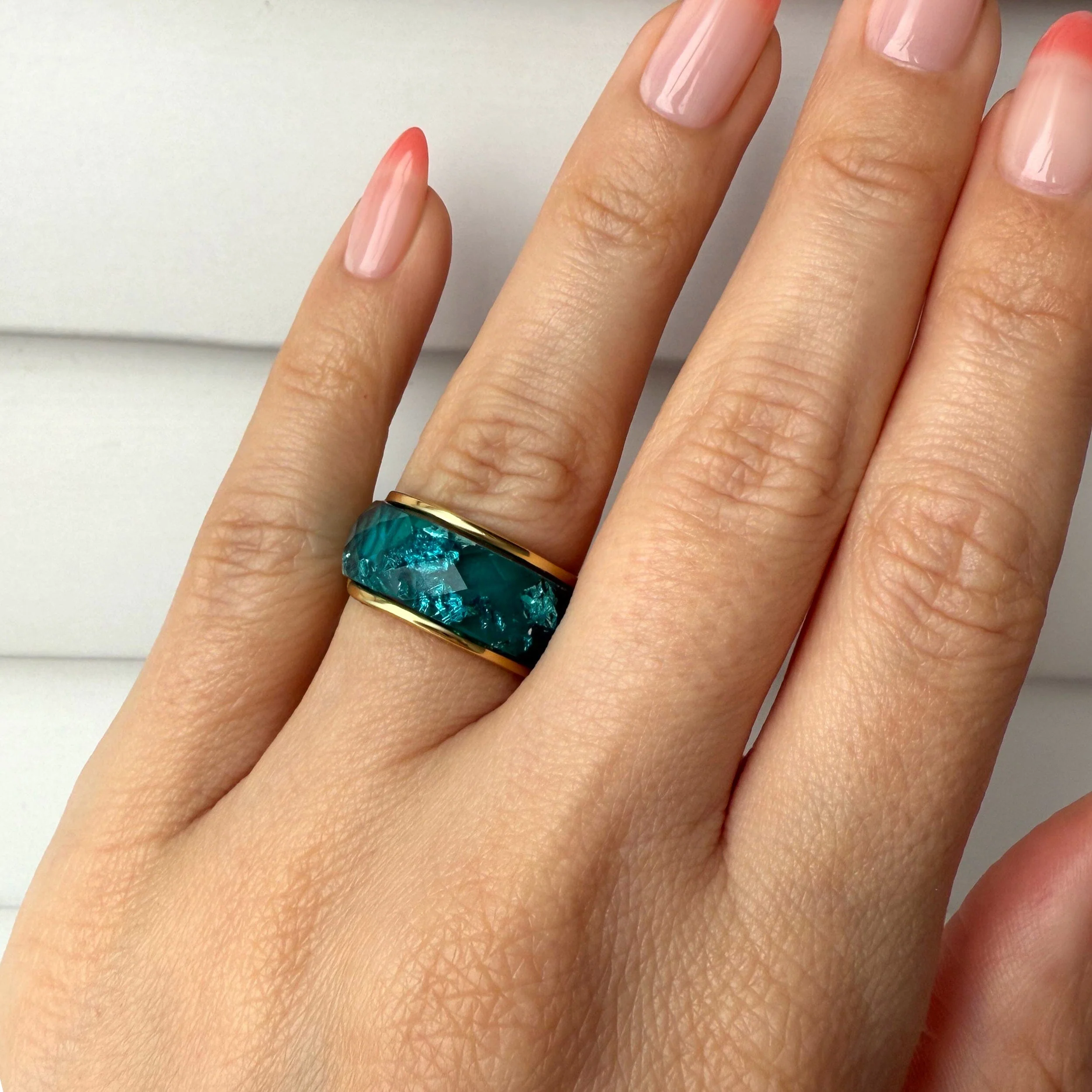 2in1 Resin Ring - Ocean Blue & Magma Band - Image 15