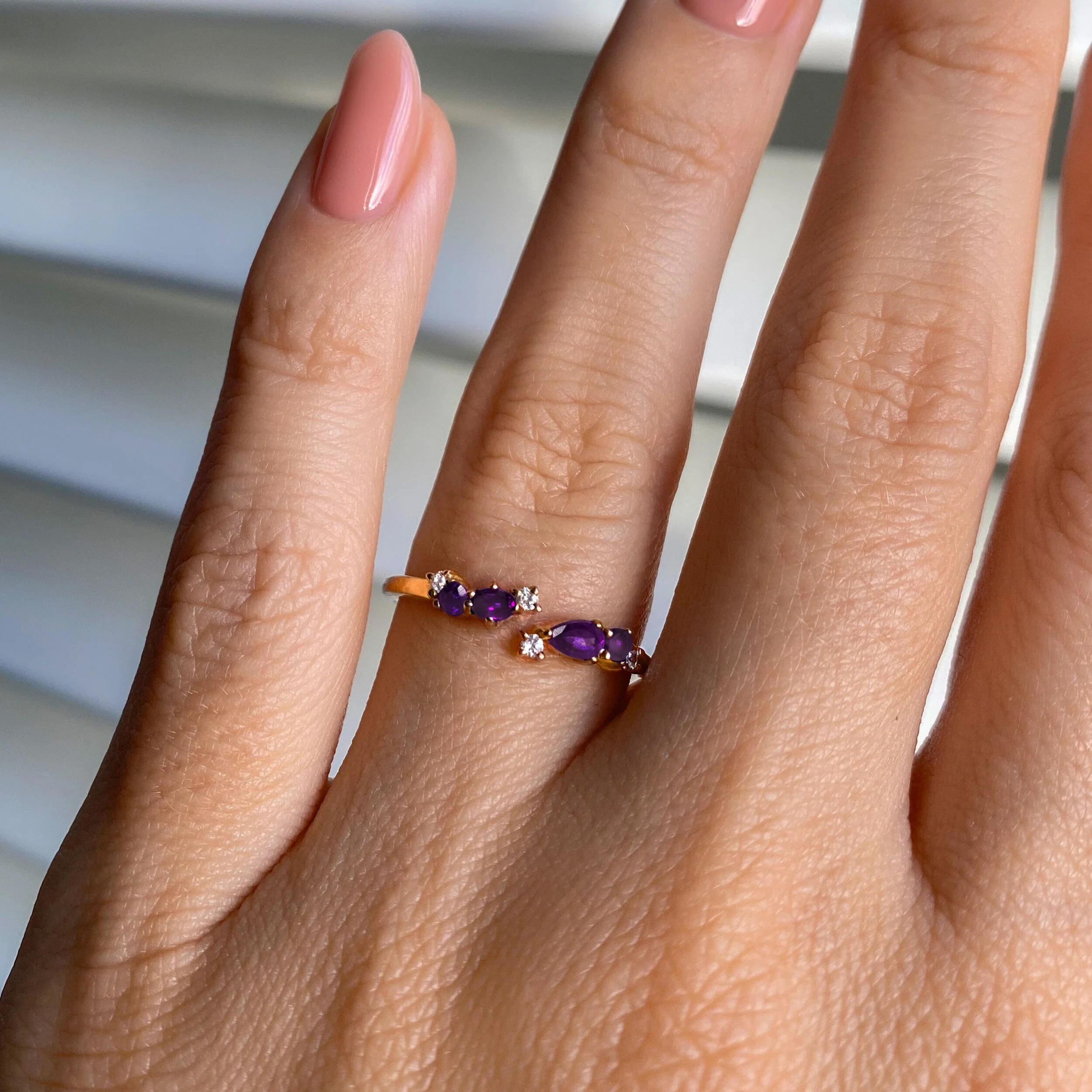 Adjustable Amethyst Ring Flourish - February Birthstone - Image 8