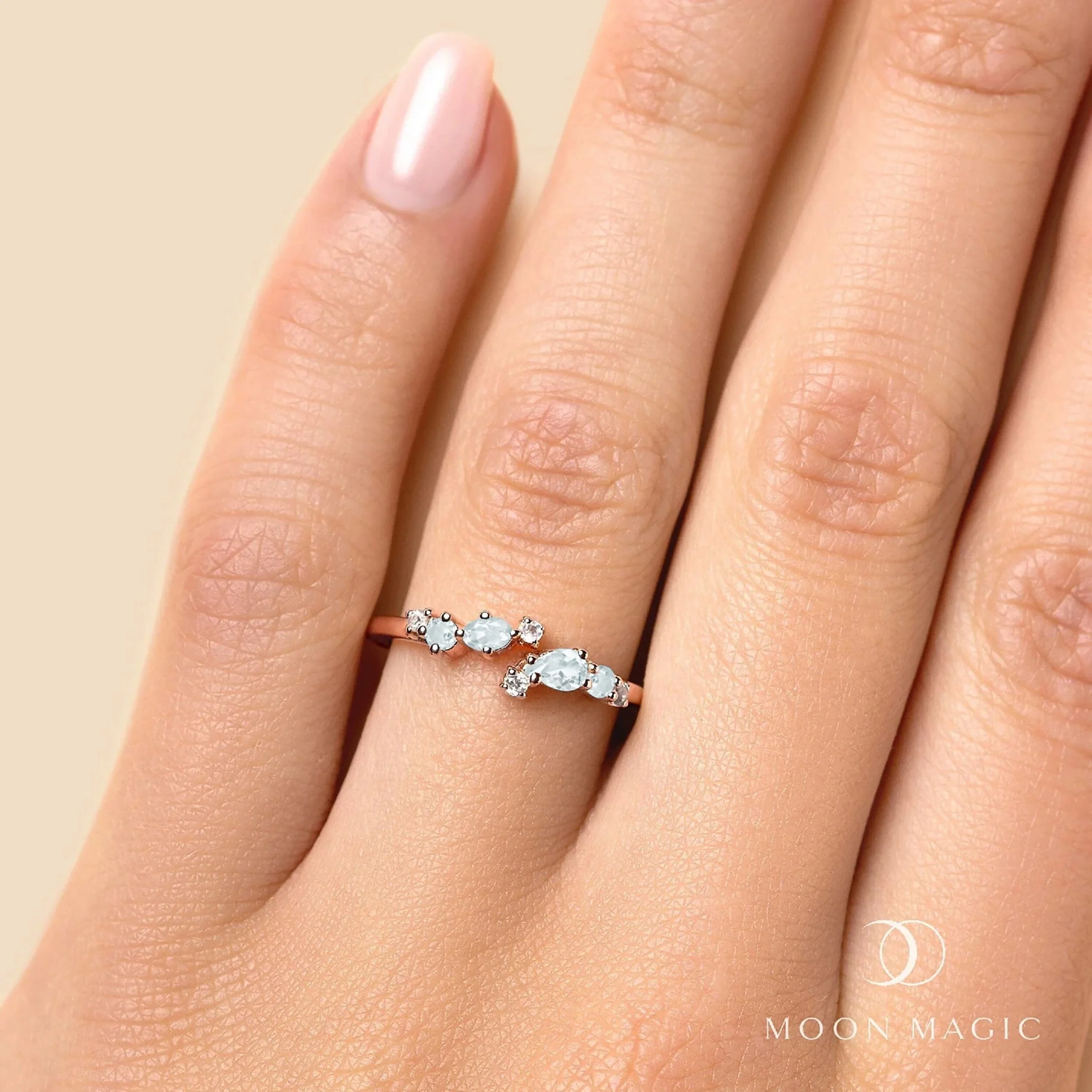 Adjustable Aquamarine Ring Flourish - March Birthstone - Image 5