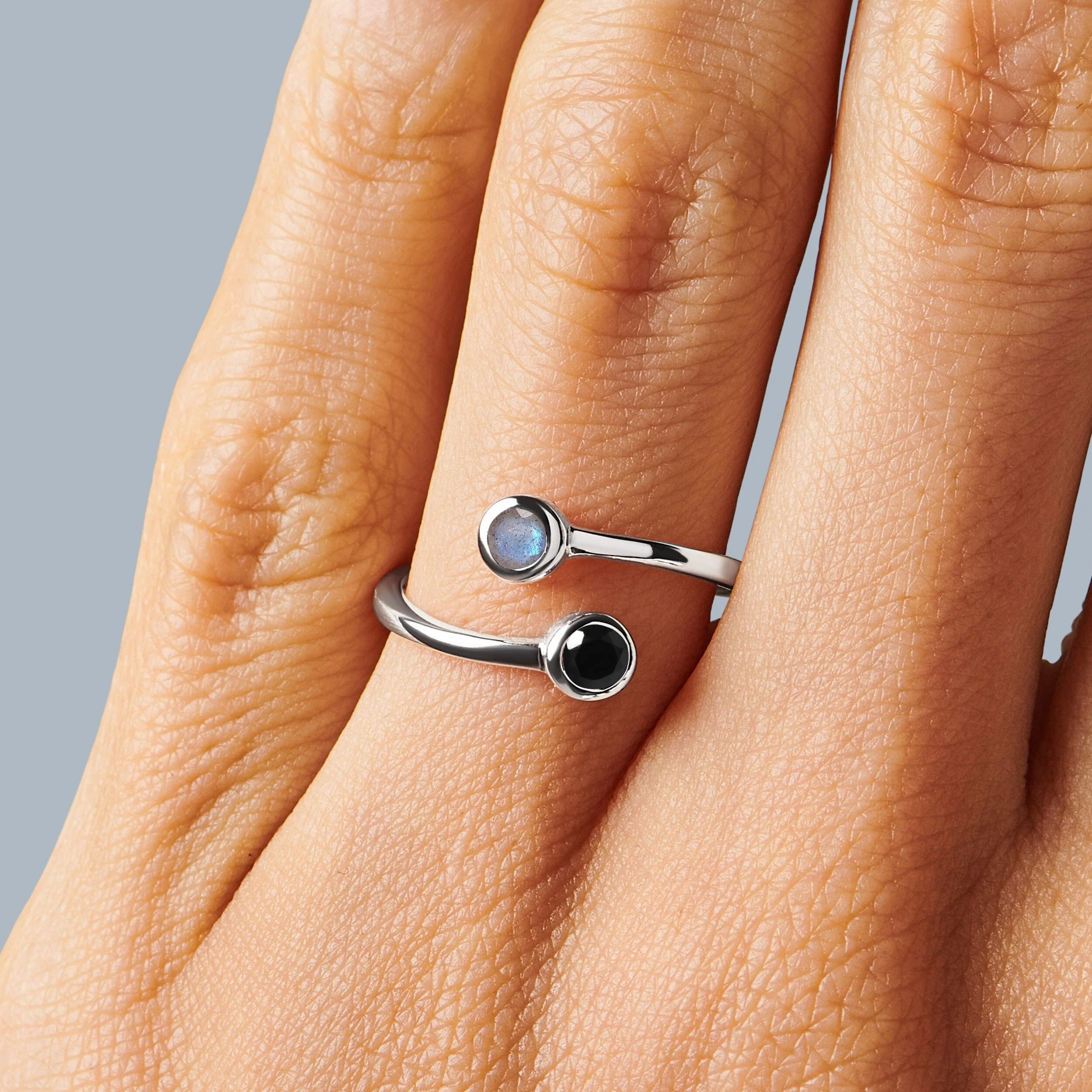 Adjustable Black Obsidian Labradorite Ring - Evolve - Image 2