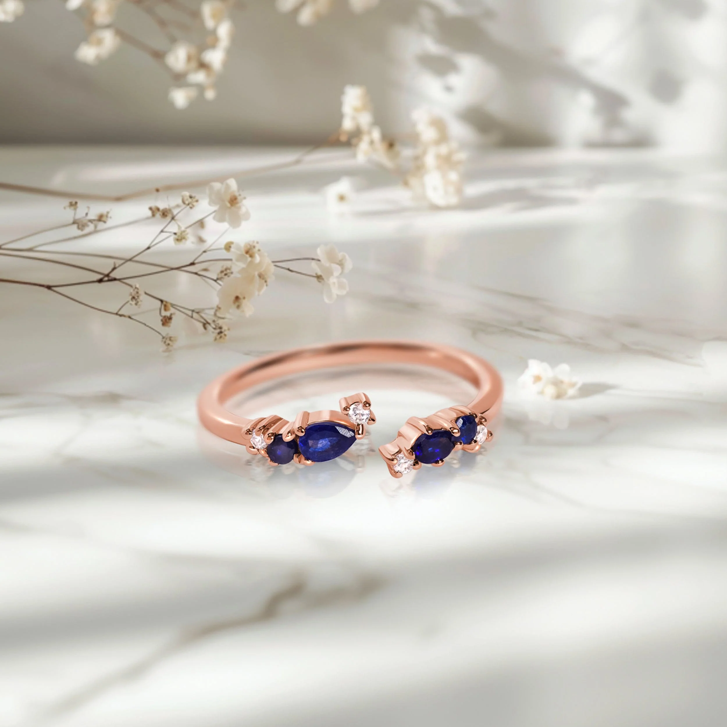 Adjustable Blue Sapphire Ring Flourish - September Birthstone - Image 17