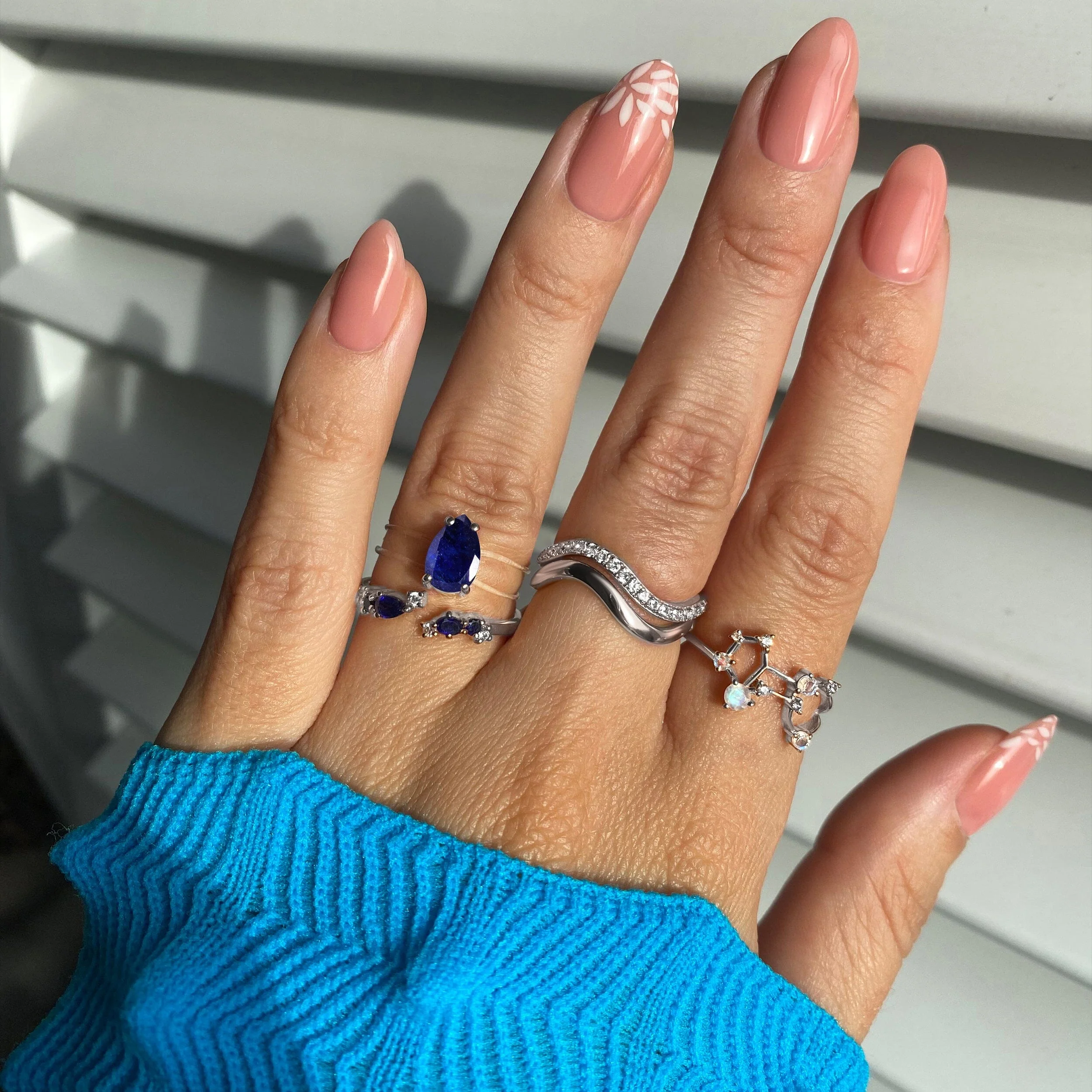 Adjustable Blue Sapphire Ring Flourish - September Birthstone - Image 3