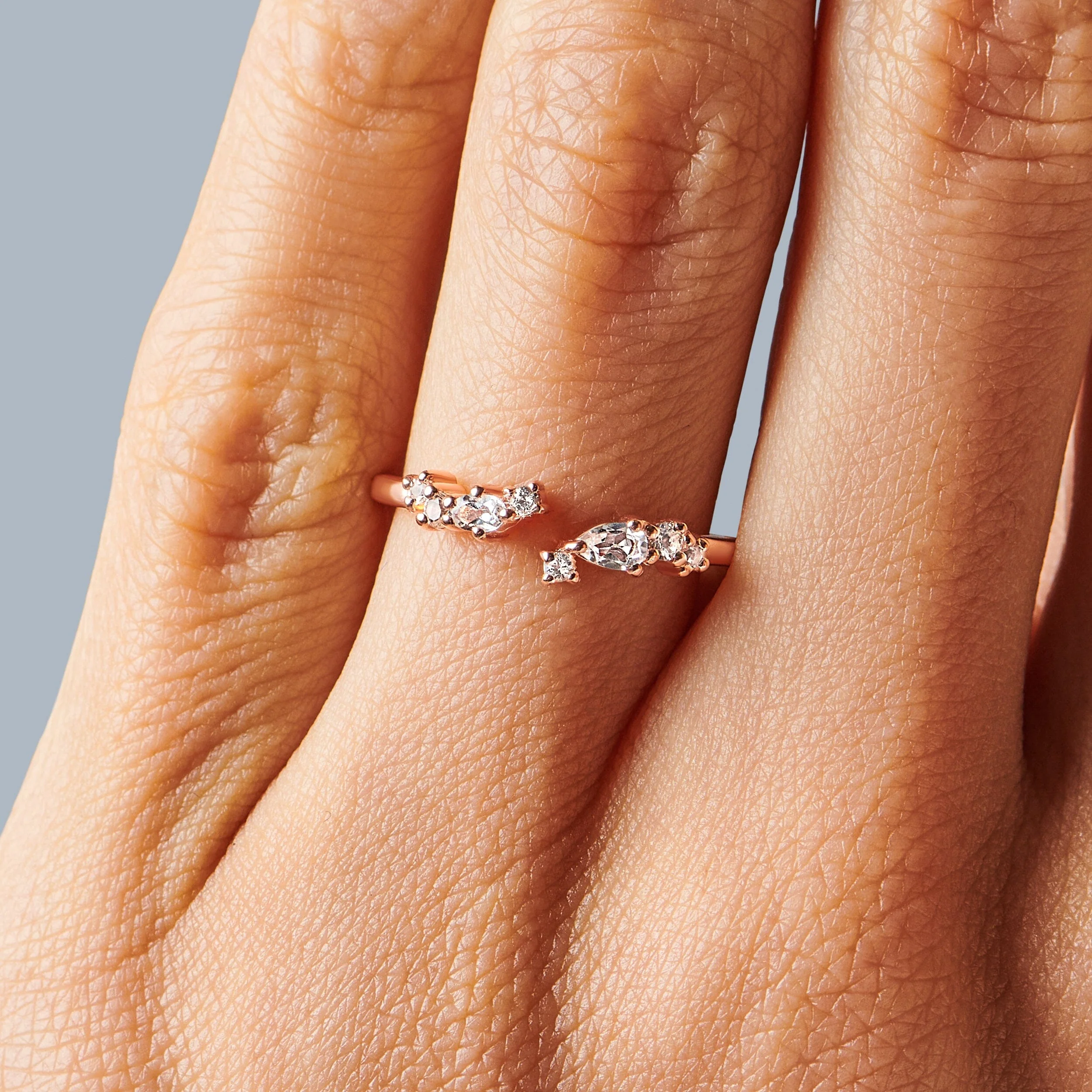 Adjustable White Topaz Ring Flourish - April Birthstone - Image 4