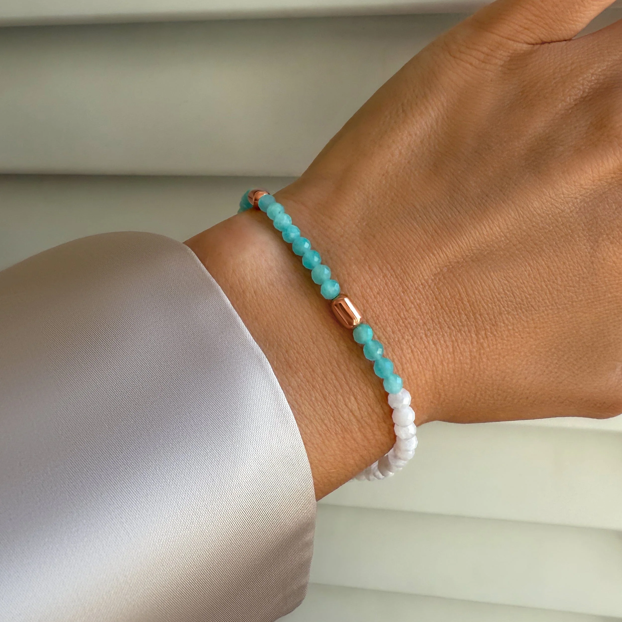 Amazonite White Moonstone Beads Bracelet - Untamed - Image 4