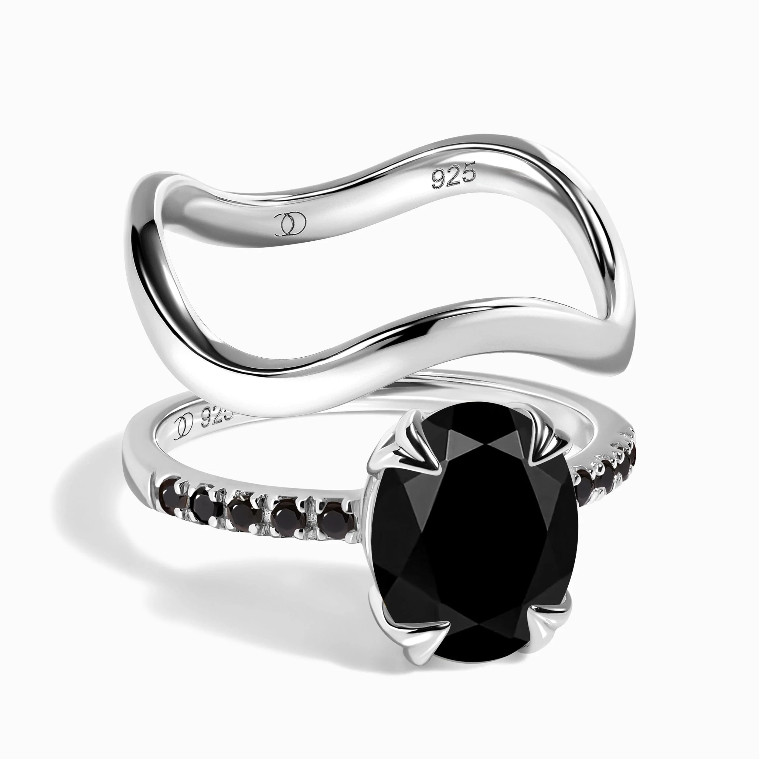 Black Obsidian Black Spinel Harlow Ring & Waves Band