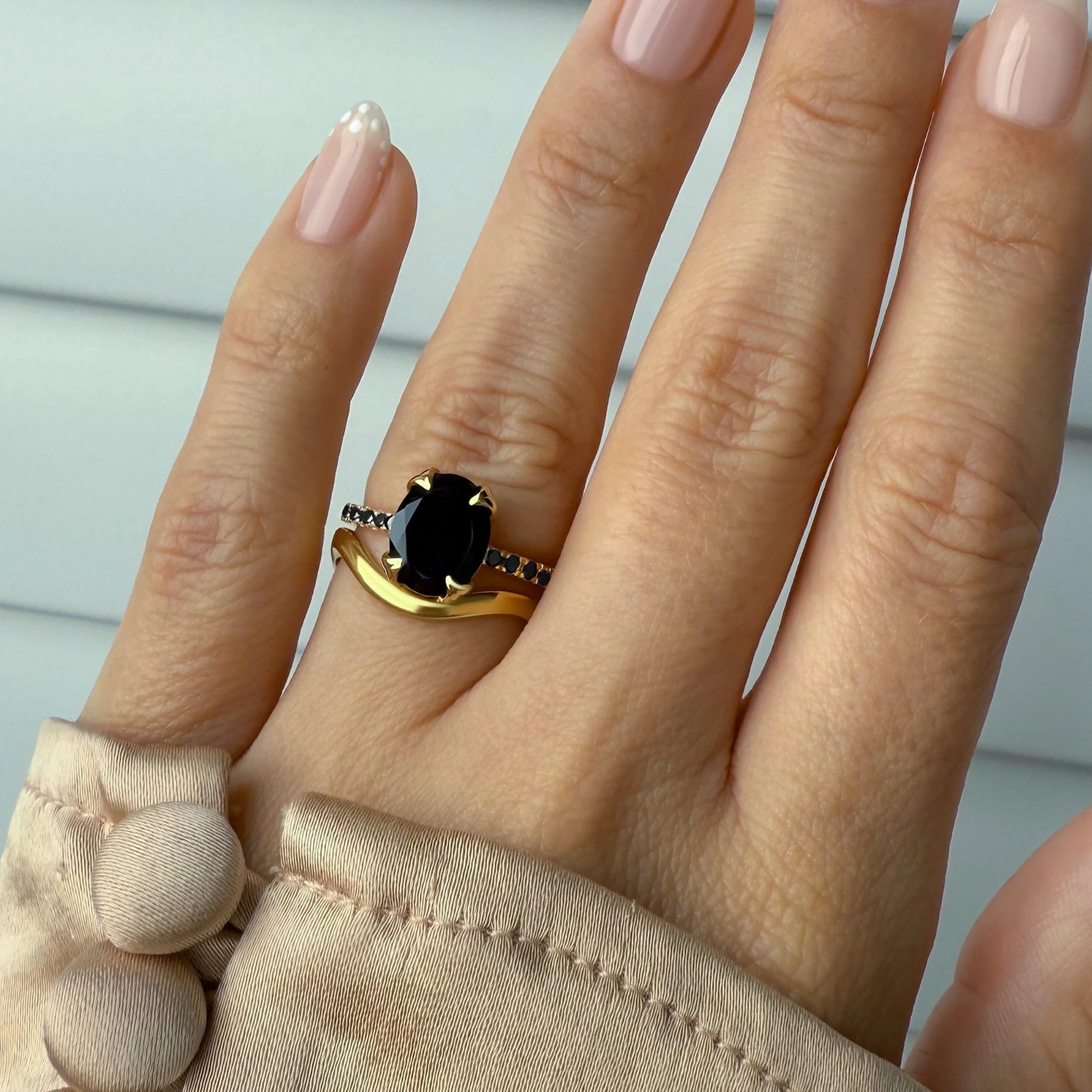 Black Obsidian Black Spinel Harlow Ring & Waves Band - Image 22
