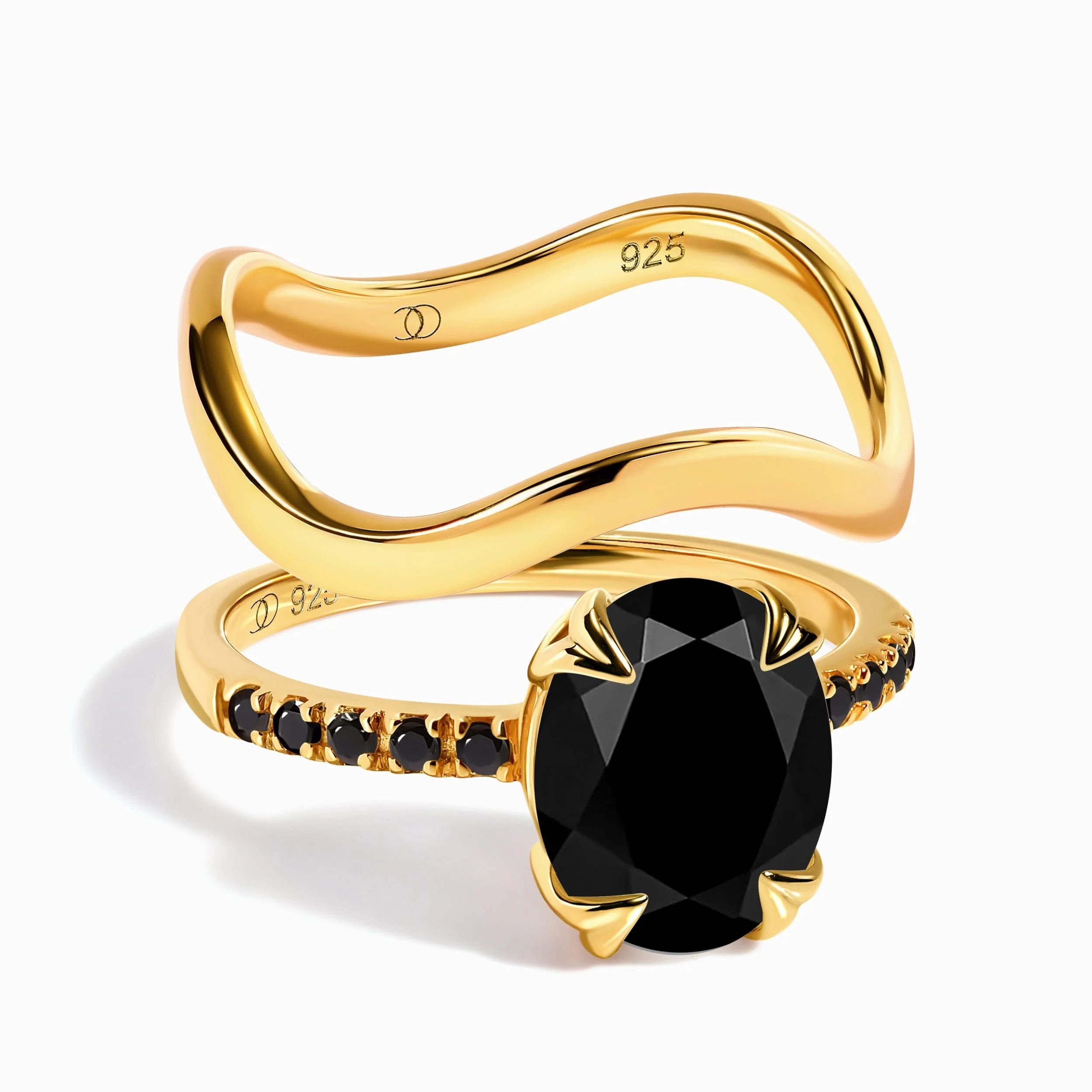 Black Obsidian Black Spinel Harlow Ring & Waves Band - Image 3