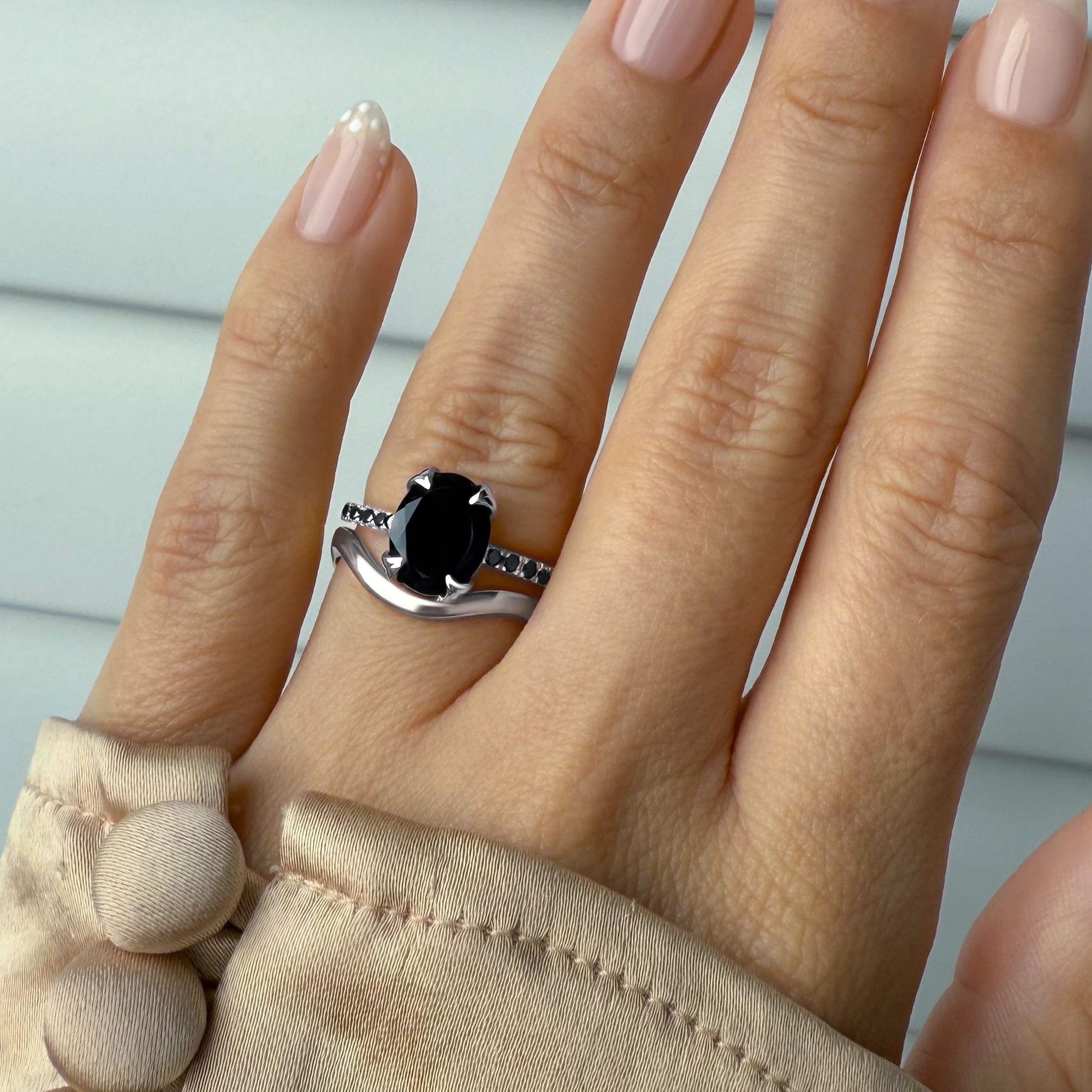 Black Obsidian Black Spinel Harlow Ring & Waves Band - Image 4