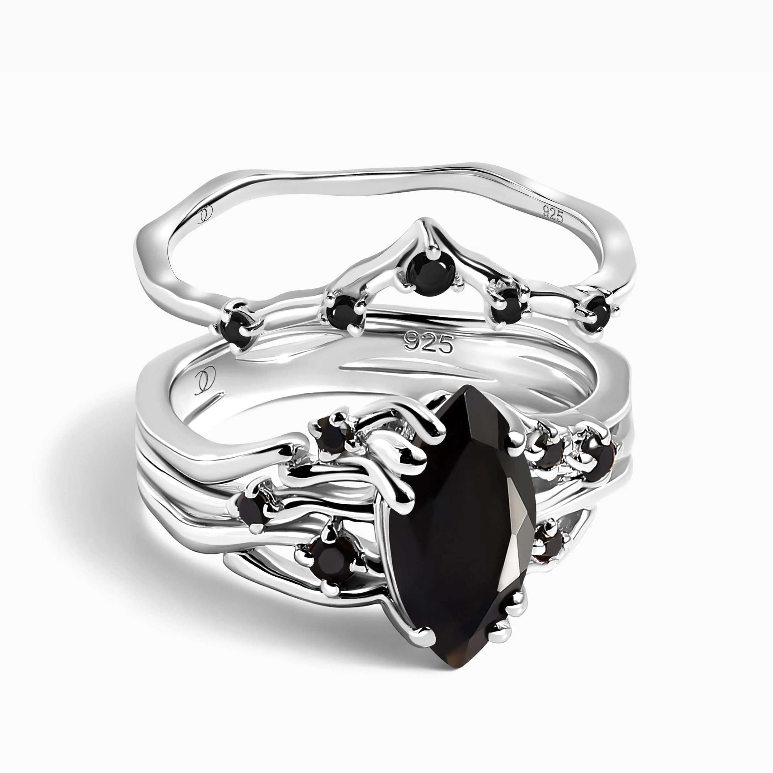 Black Obsidian Black Spinel Radiance Ring & Cosmic Crown Band