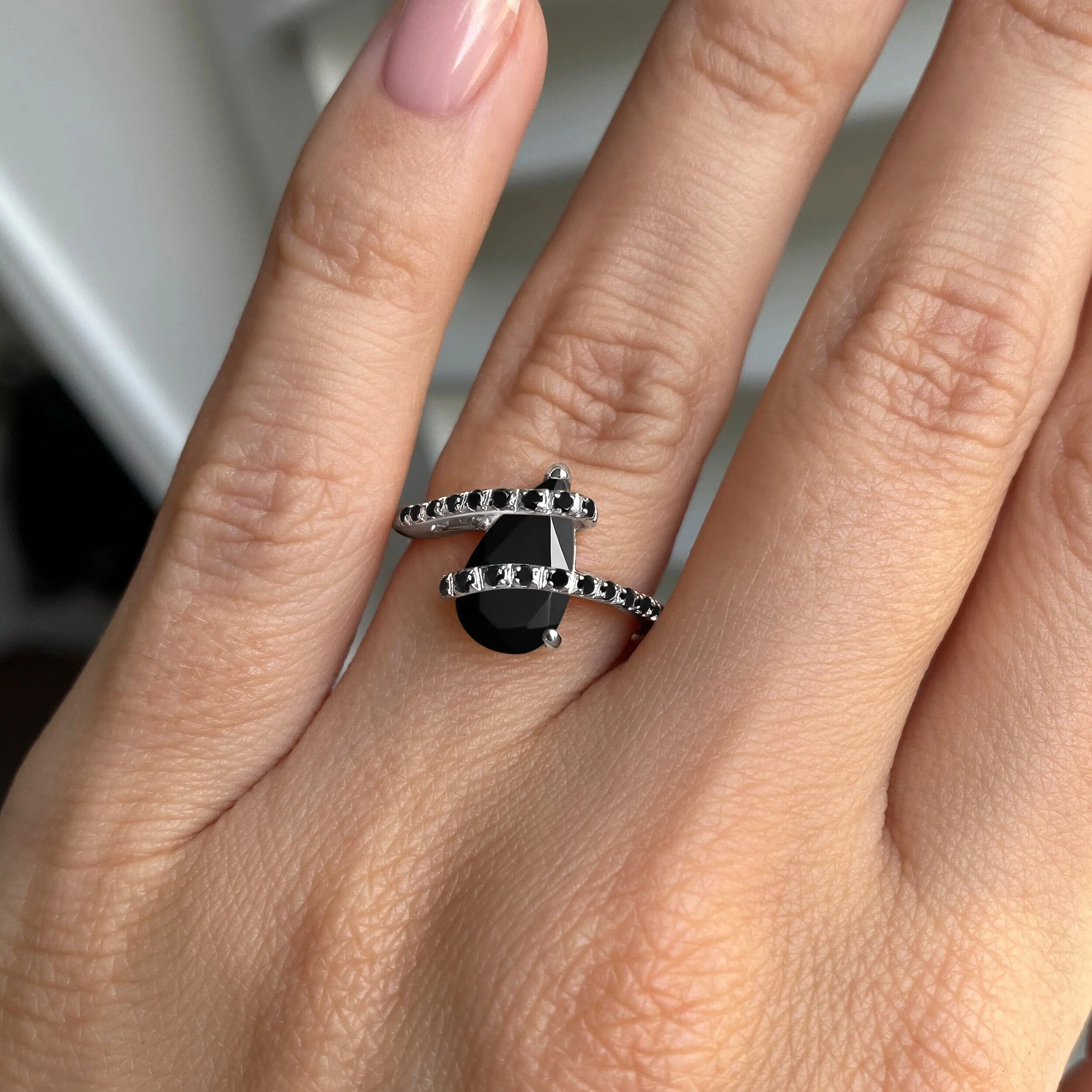 Black Obsidian Black Spinel Ring - Bypass - Image 2