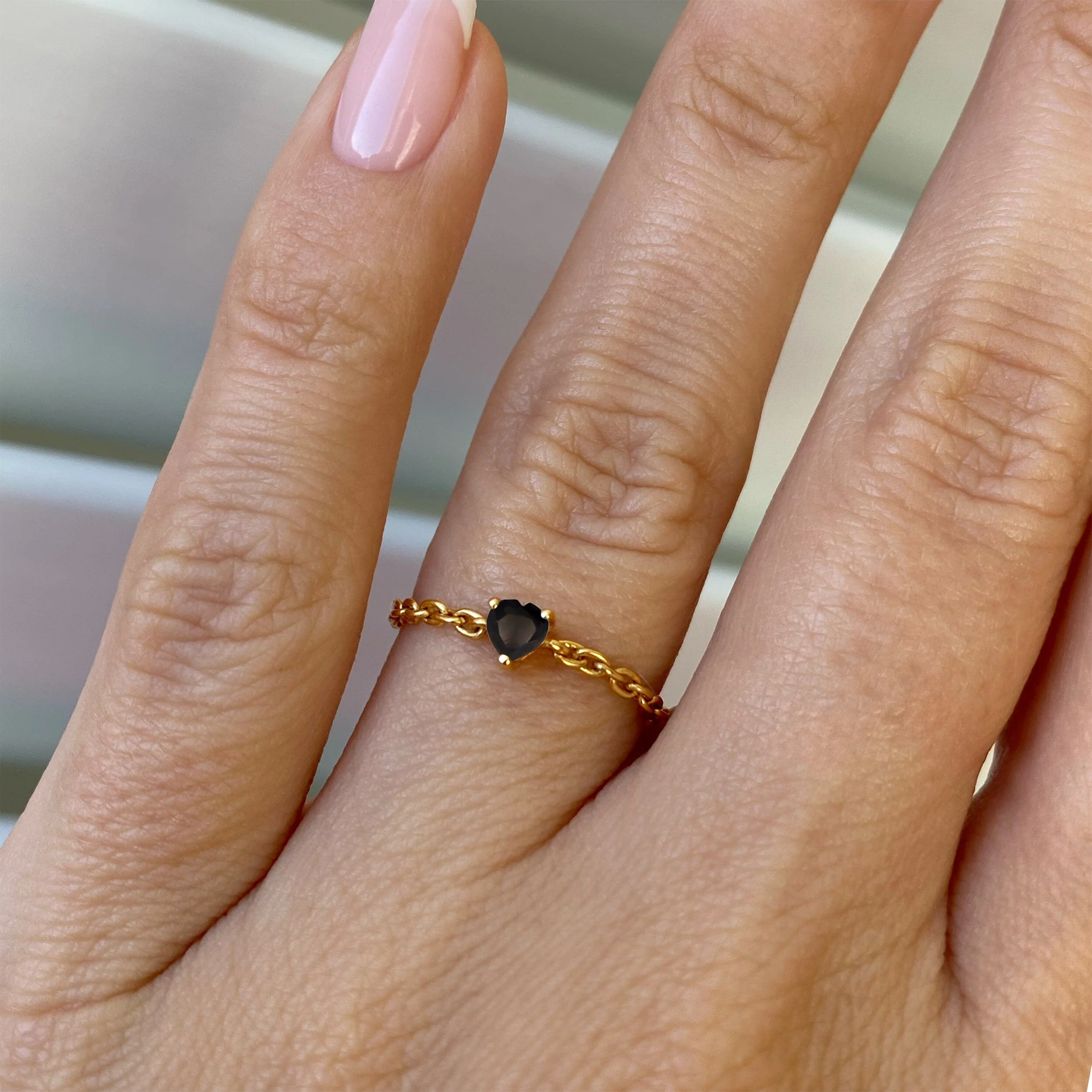 Black Obsidian Adjustable Chain Ring - Love - Image 6