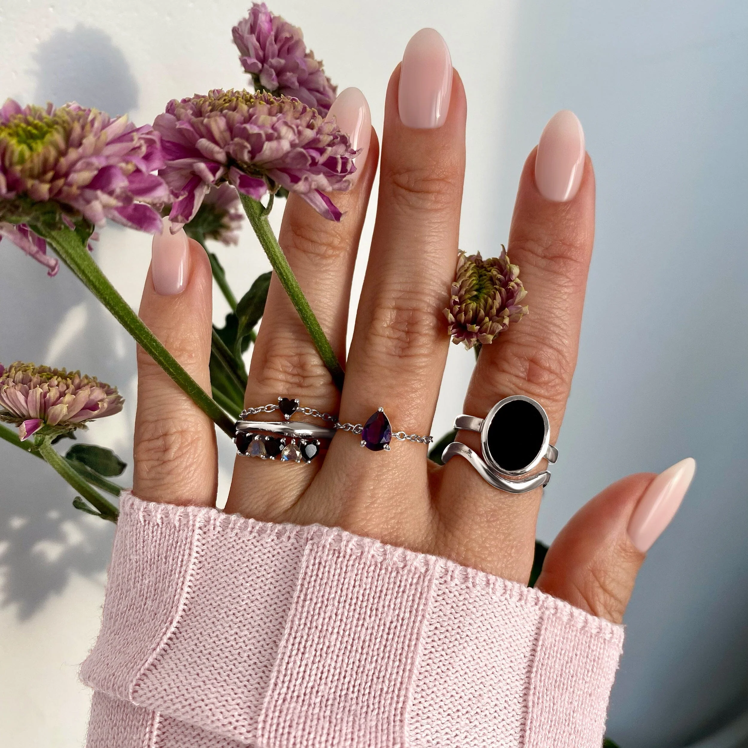 Black Obsidian Adjustable Chain Ring - Love - Image 9
