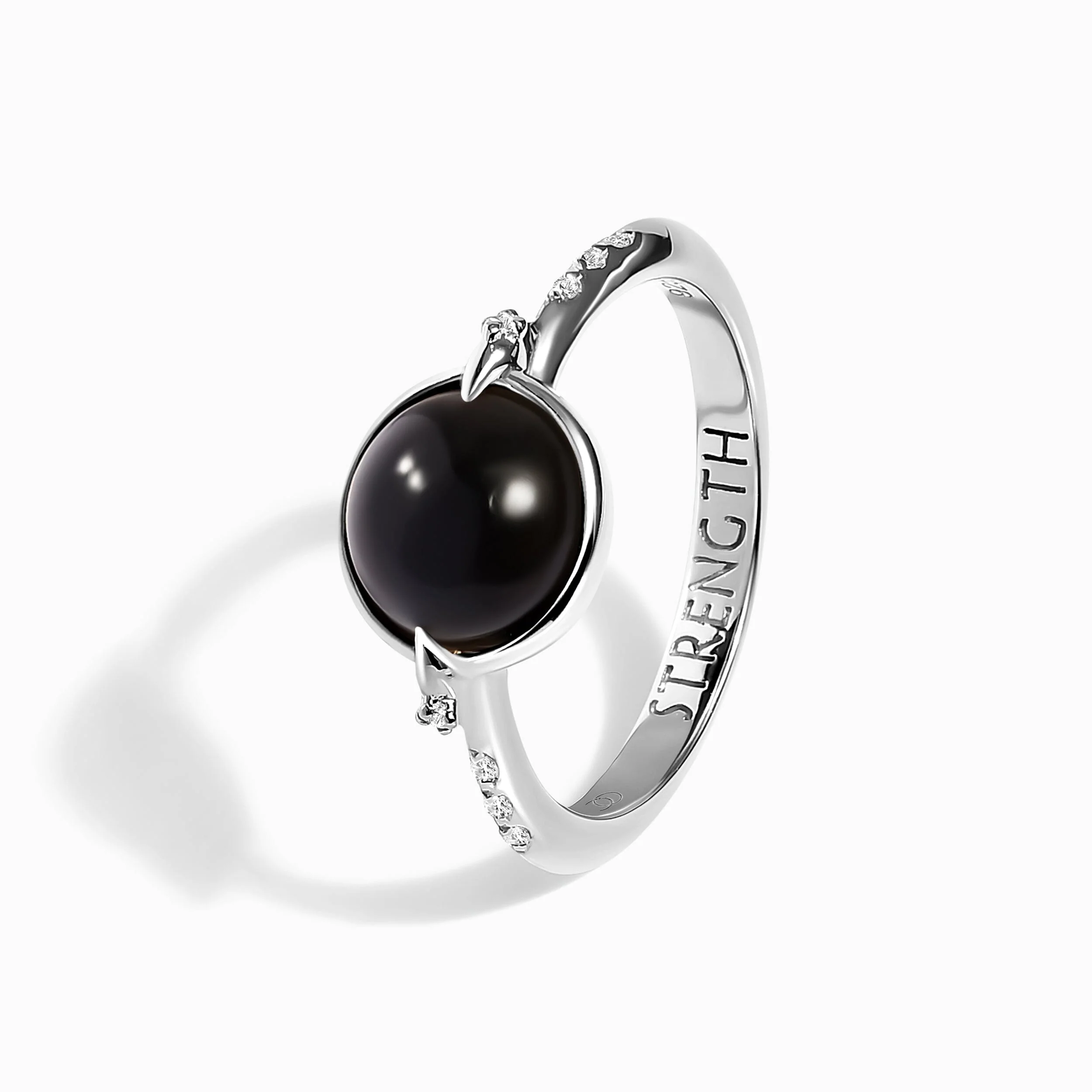 Black Obsidian Energy Ring - Strength Engraved - Image 9
