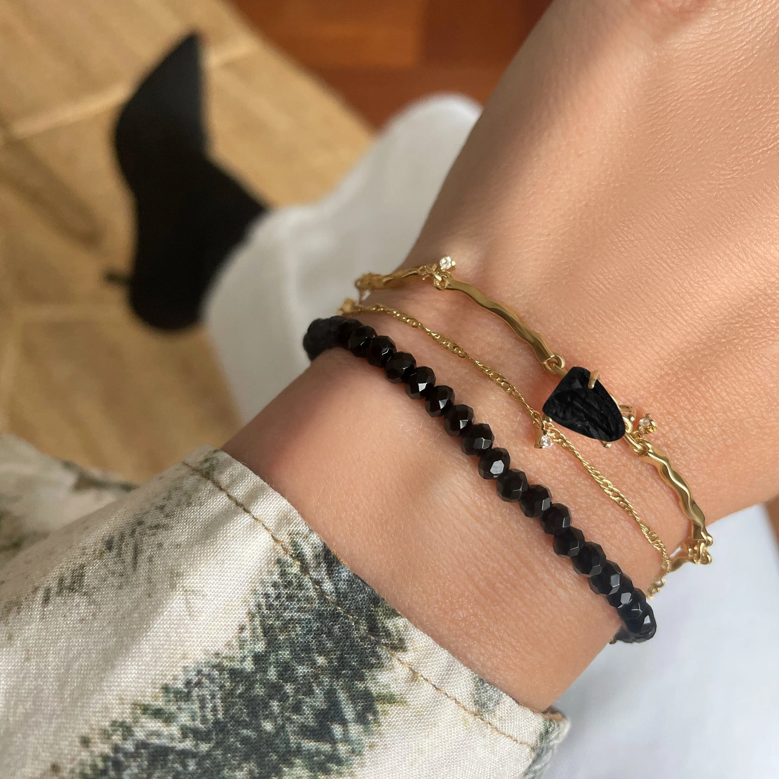 Black Obsidian Bracelet Stack - Flowing Strength - Image 10