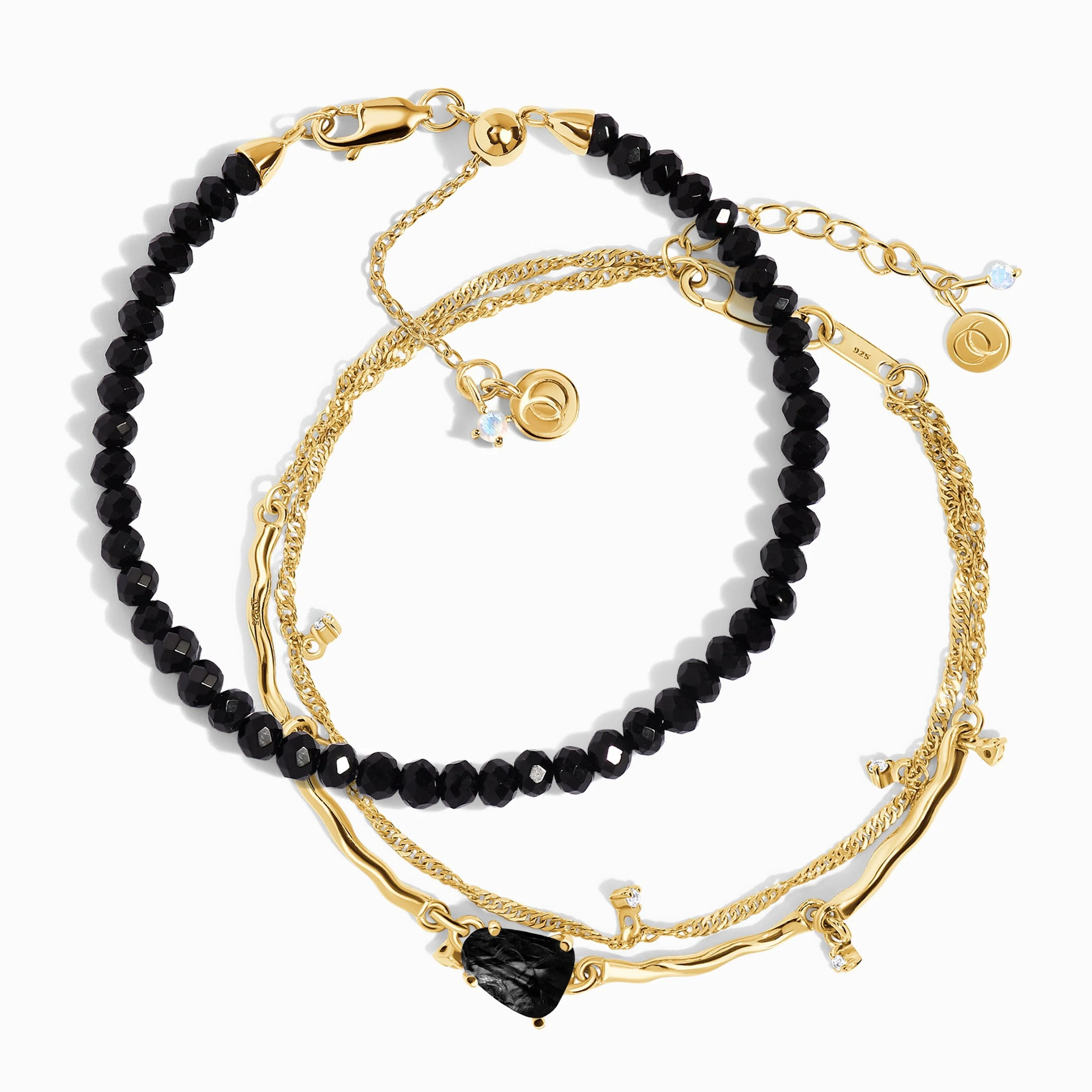 Black Obsidian Bracelet Stack - Flowing Strength - Image 5