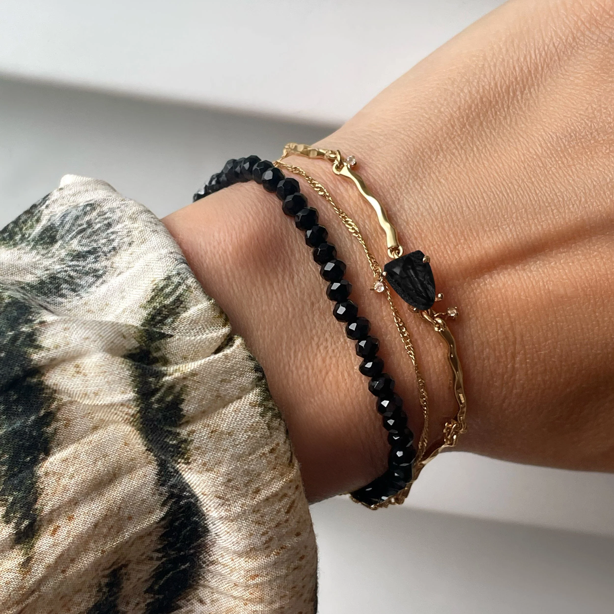 Black Obsidian Bracelet Stack - Flowing Strength - Image 6
