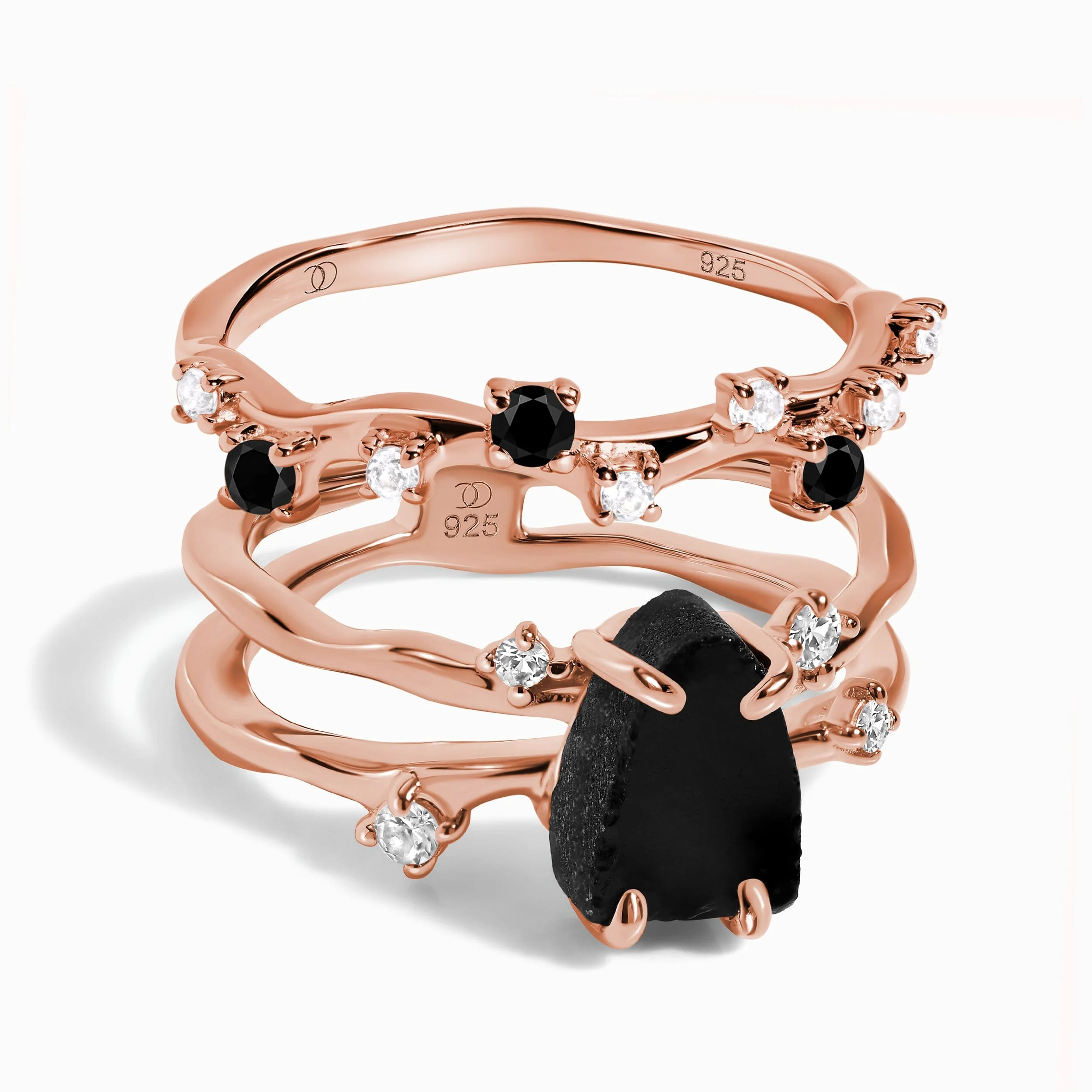 Black Obsidian Flow Ring & Black Onyx Stardust Band - Image 3