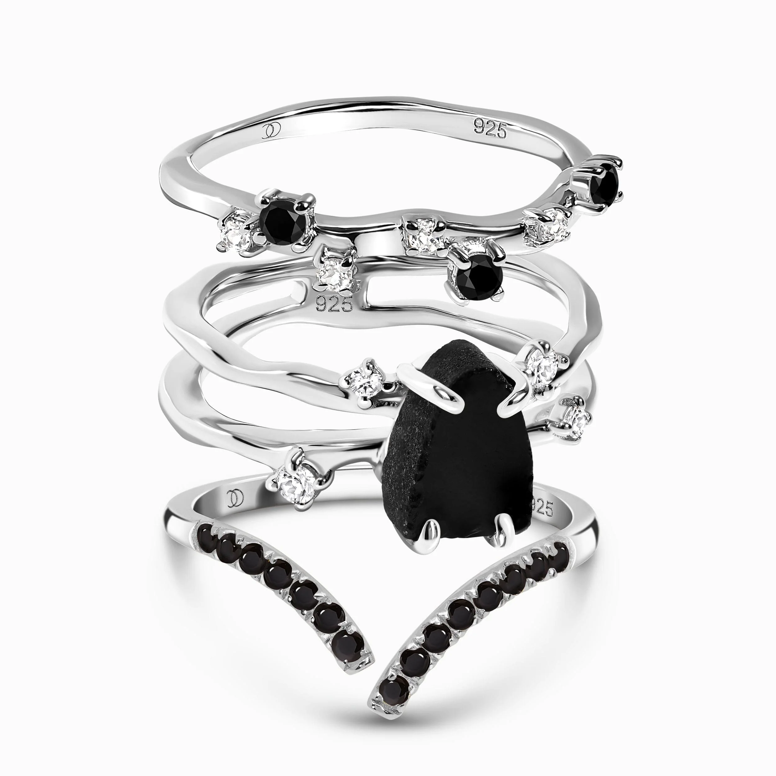 Black Obsidian Flow Ring - Infinite Ring & Stardust Band