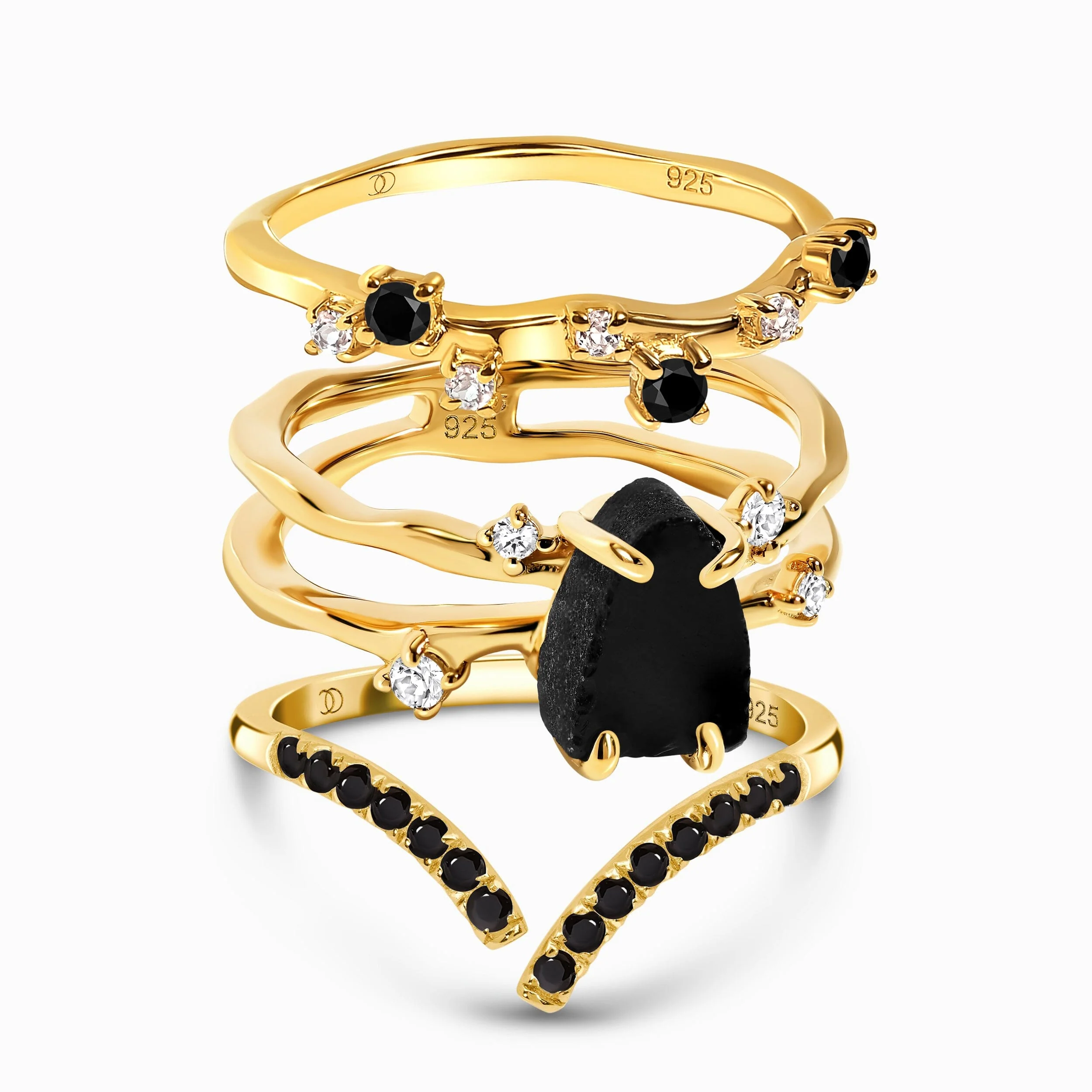 Black Obsidian Flow Ring - Infinite Ring & Stardust Band - Image 3