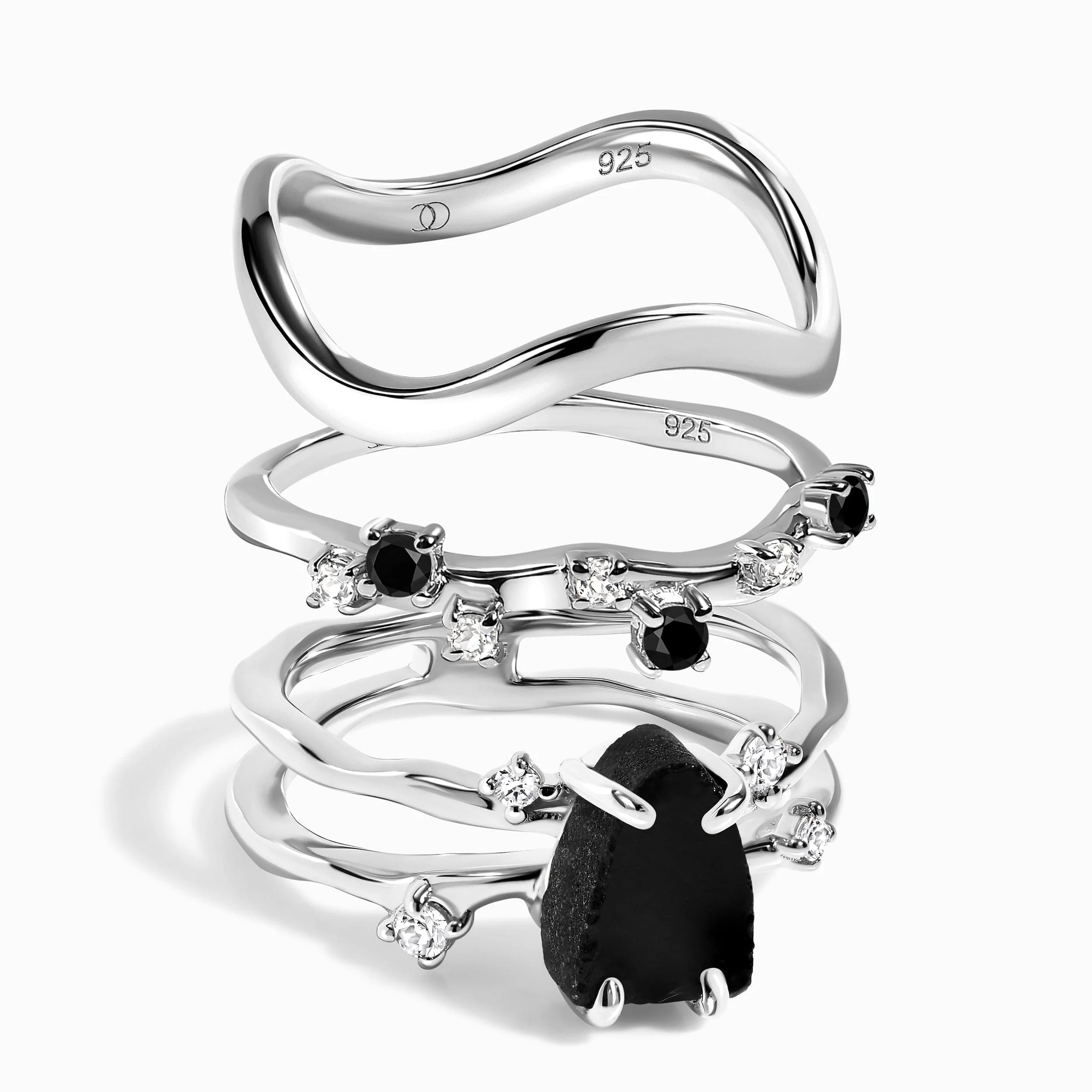 Black Obsidian Flow Ring - Stardust & Waves Band