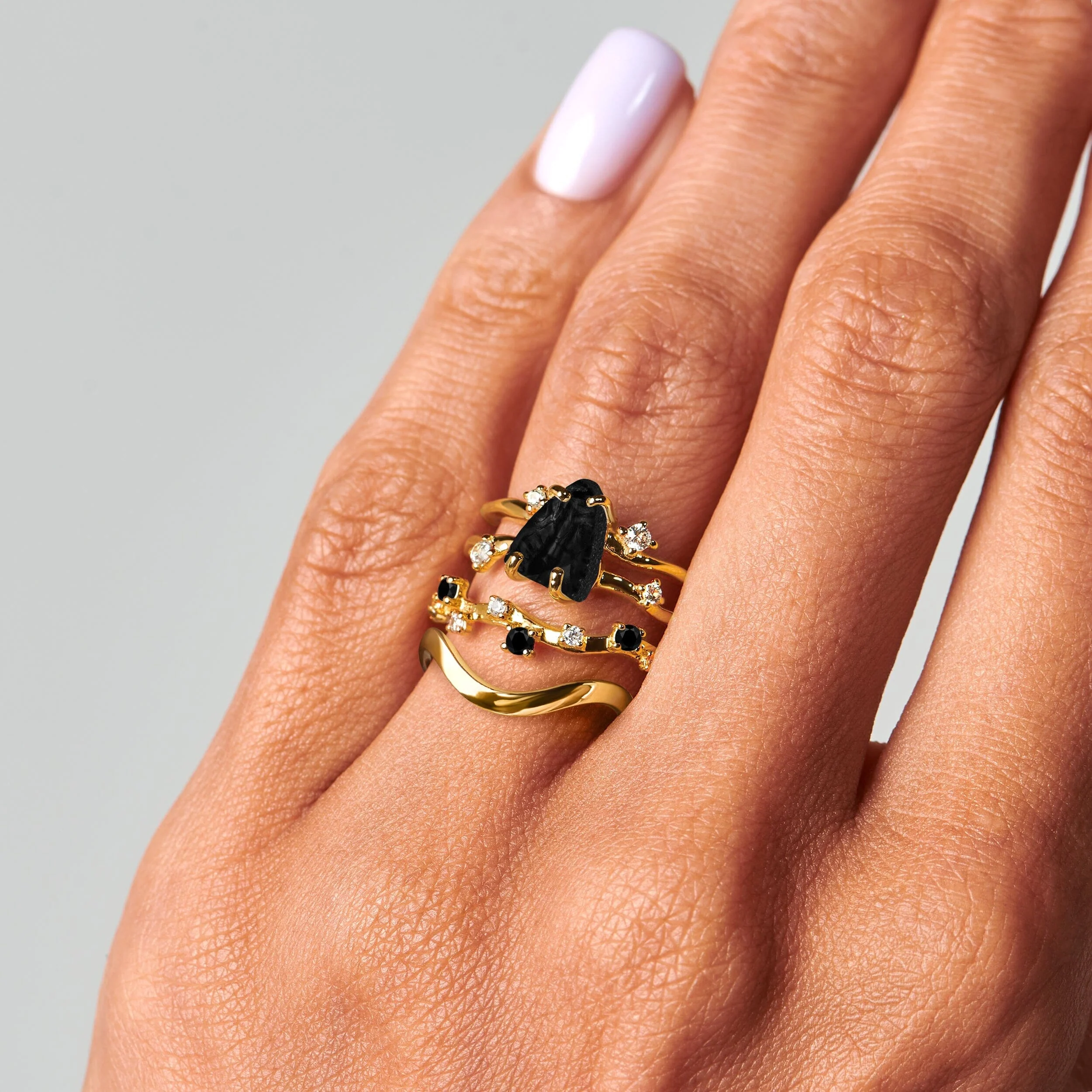 Black Obsidian Flow Ring - Stardust & Waves Band - Image 4