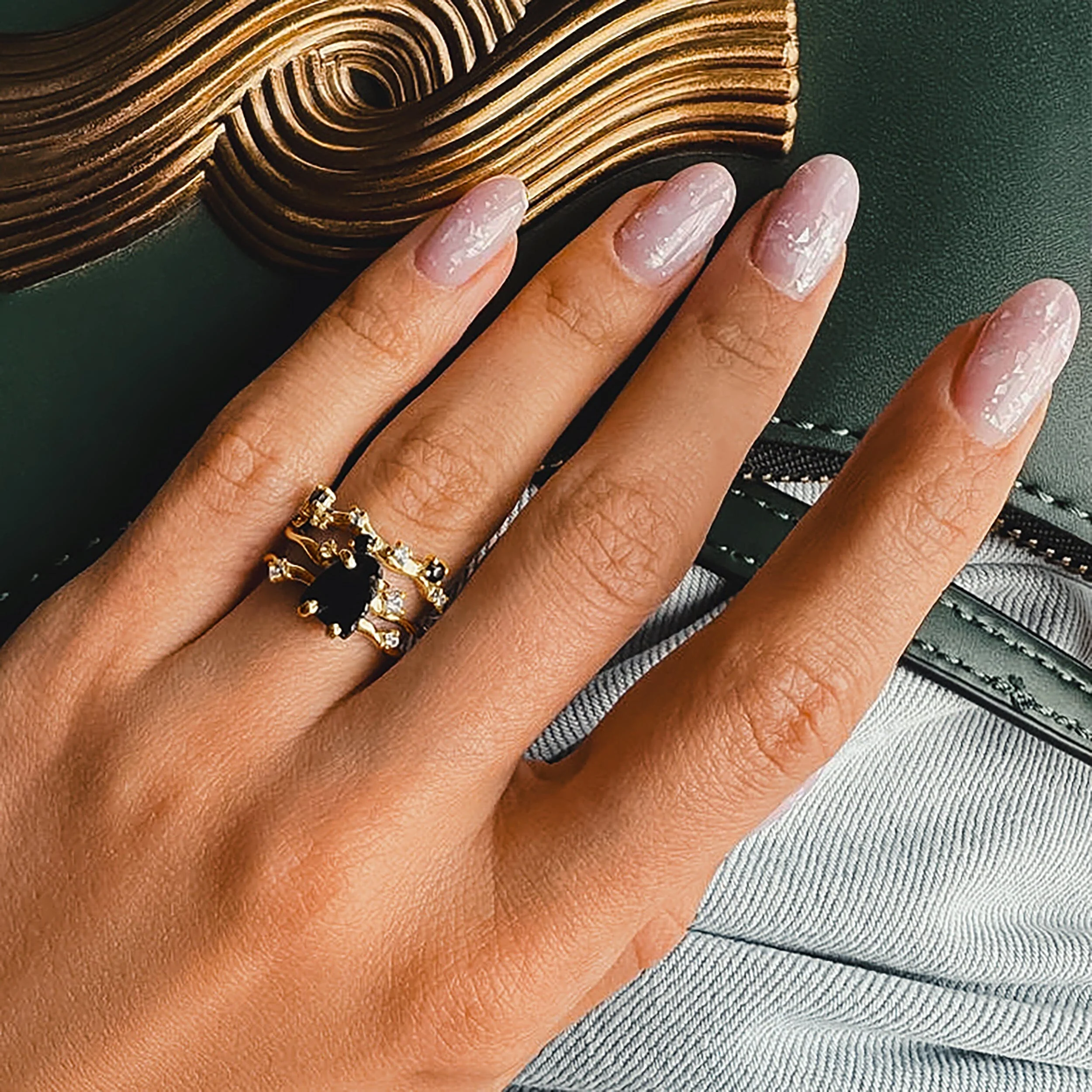 Black Obsidian Flow Ring & Black Onyx Stardust Band - Image 36