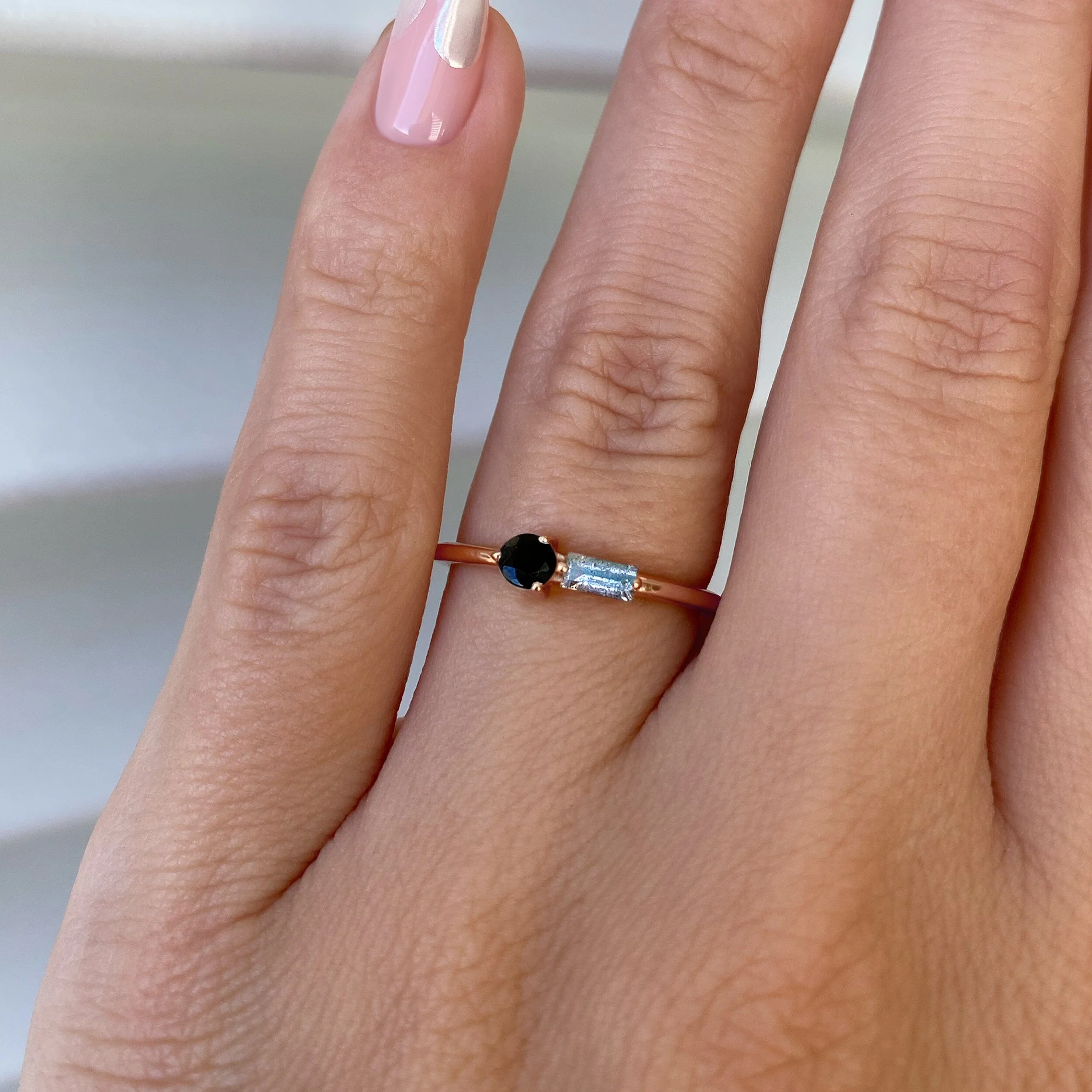 Black Obsidian & Labradorite Dainty Ring - Haze - Image 4