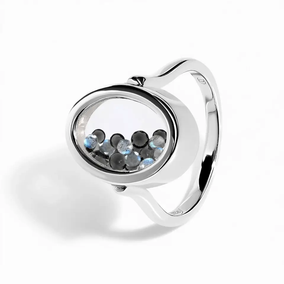 Black Obsidian Labradorite Ring - Halo of Calm