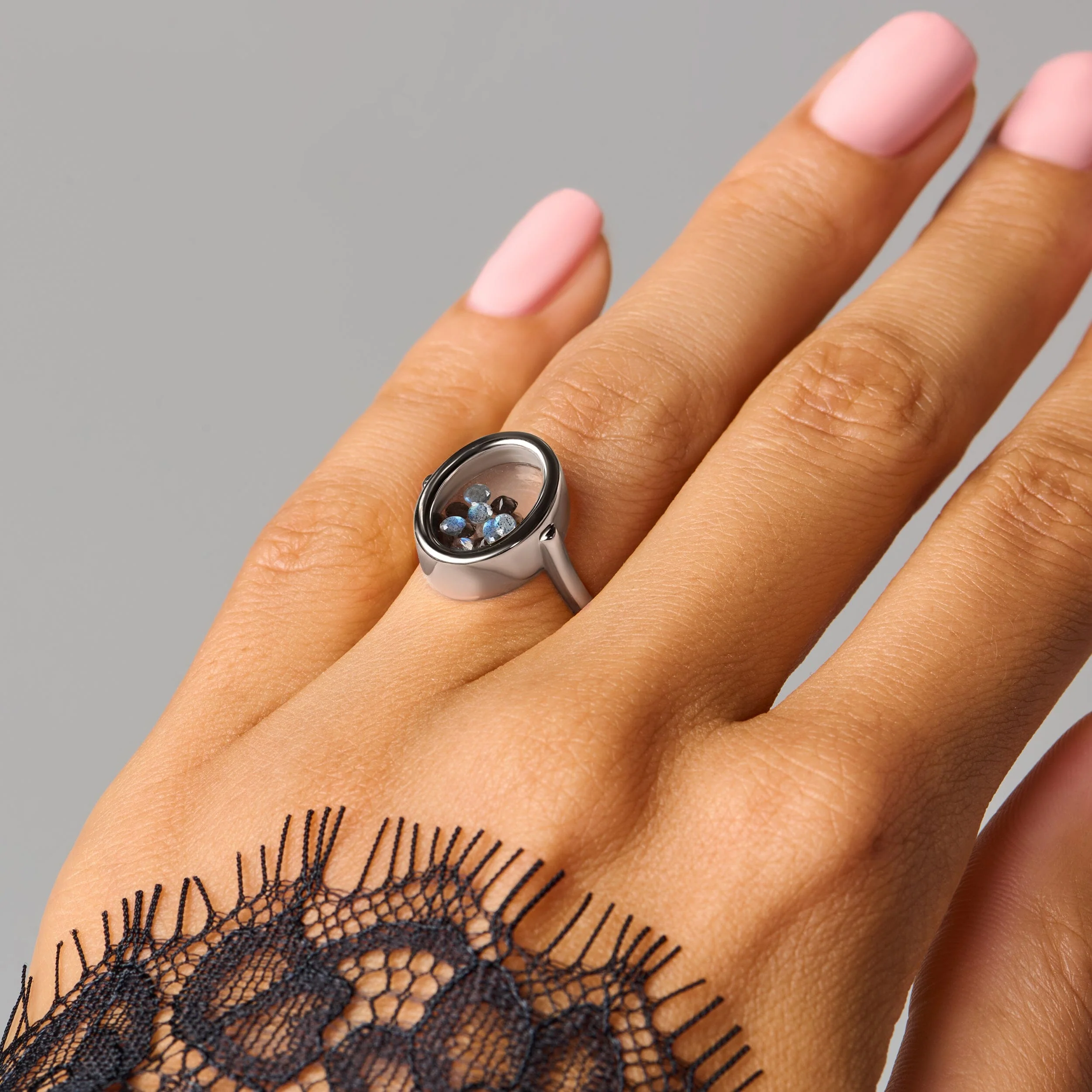 Black Obsidian Labradorite Ring - Halo of Calm - Image 11