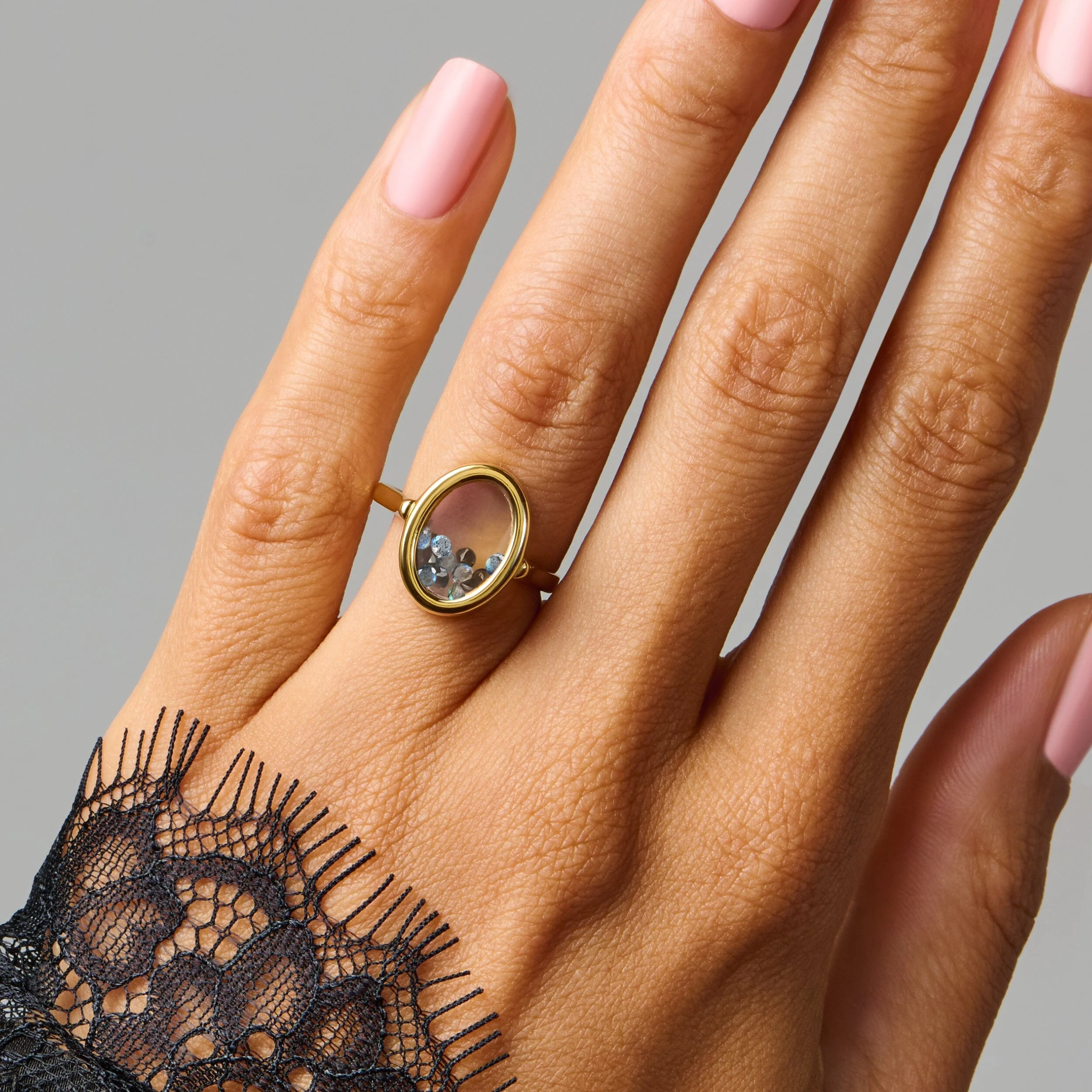 Black Obsidian Labradorite Ring - Halo of Calm - Image 6
