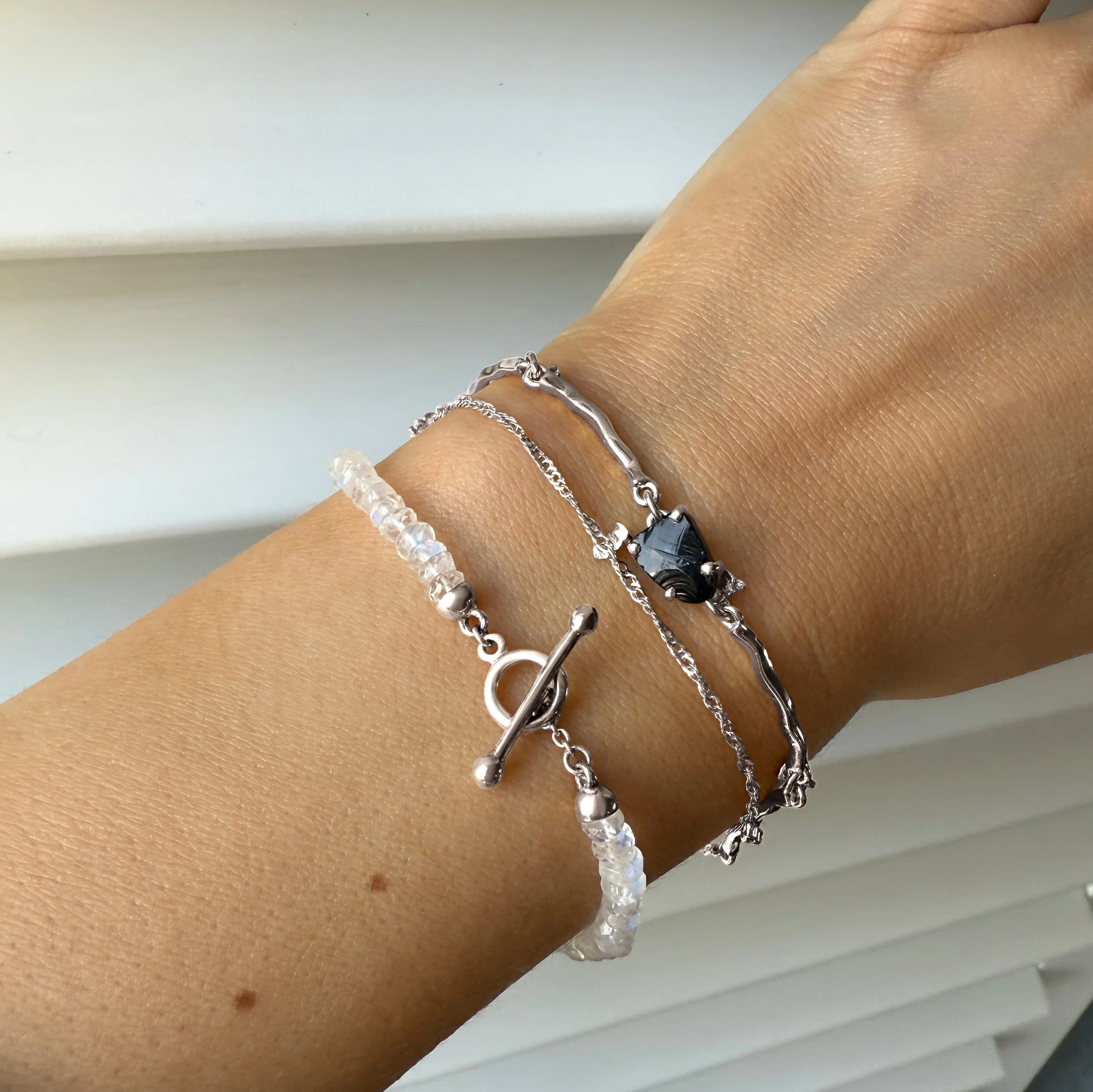 Black Obsidian & Moonstone Bracelet Stack - Energy Armor - Image 2