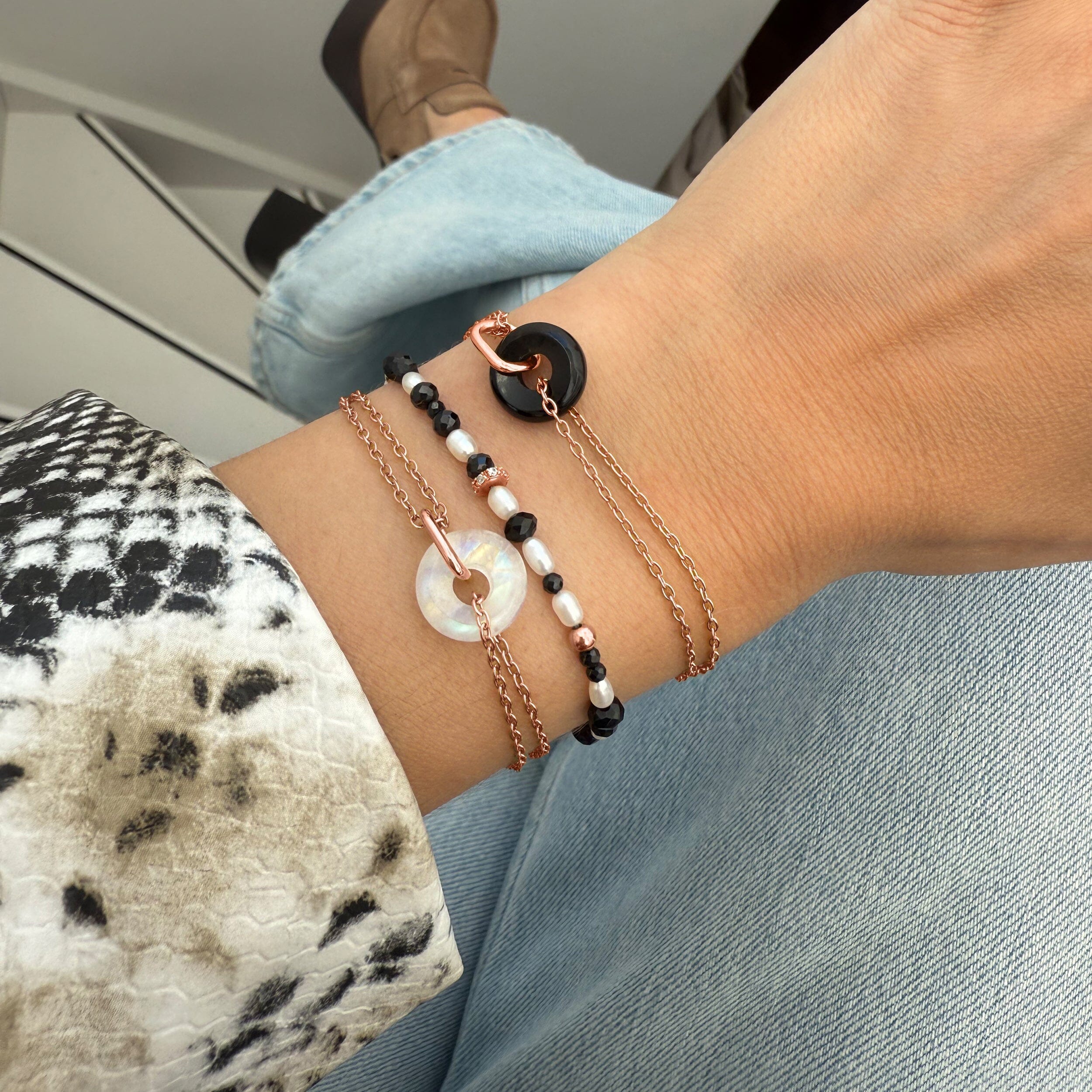 Black Obsidian Rice Pearl T-Lock Beads Bracelet - Power Flow - Image 10