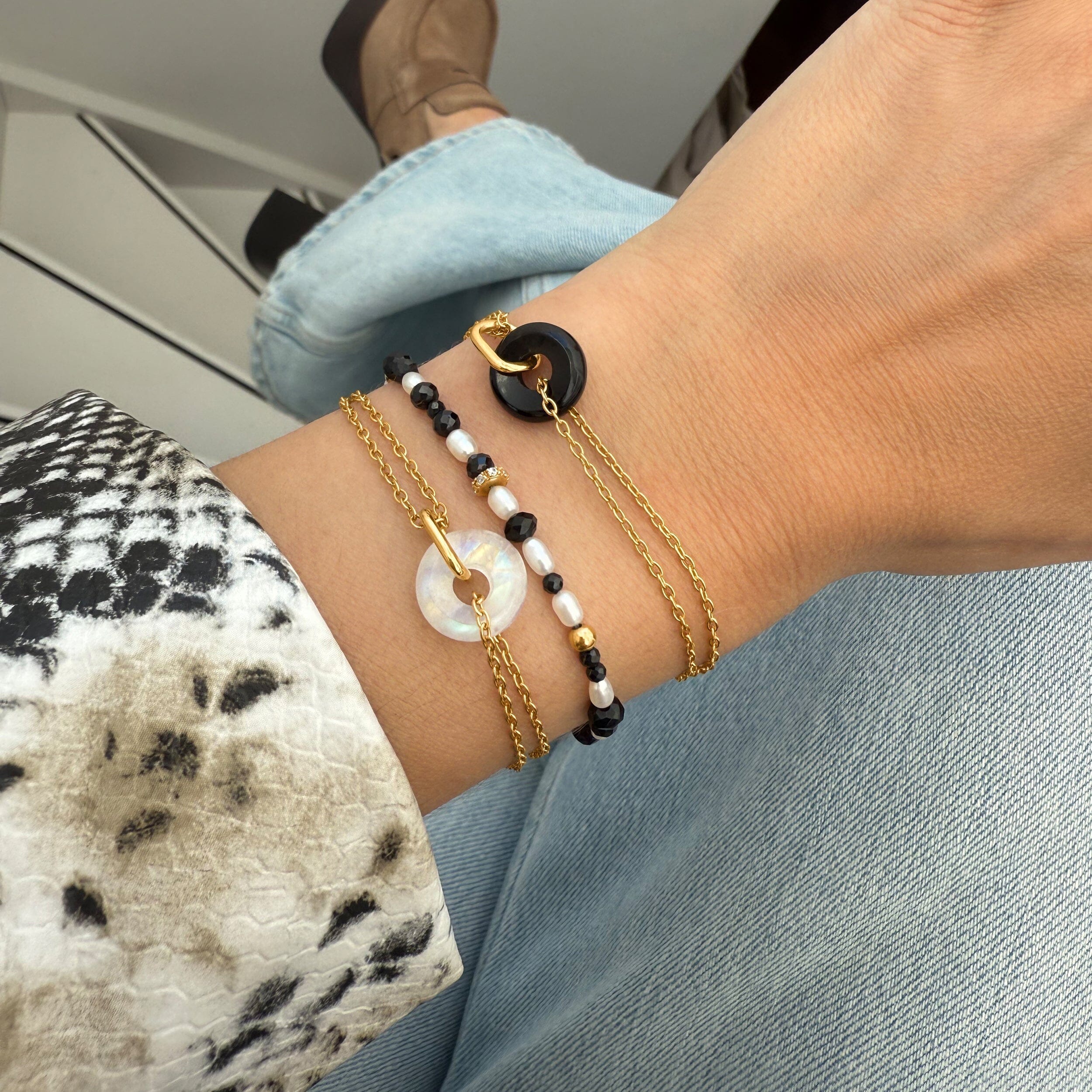 Black Obsidian Rice Pearl T-Lock Beads Bracelet - Power Flow - Image 11