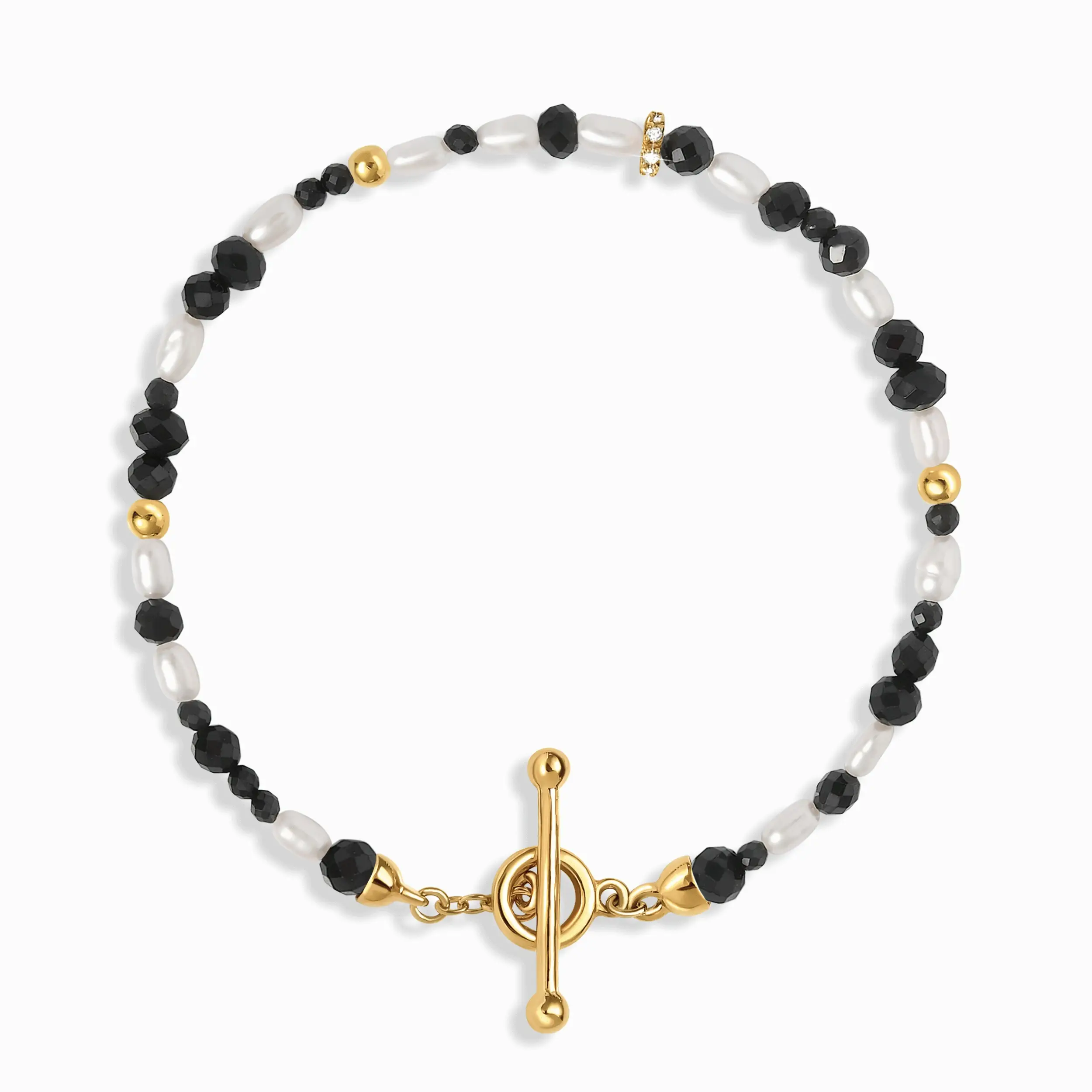 Black Obsidian Rice Pearl T-Lock Beads Bracelet - Power Flow - Image 5