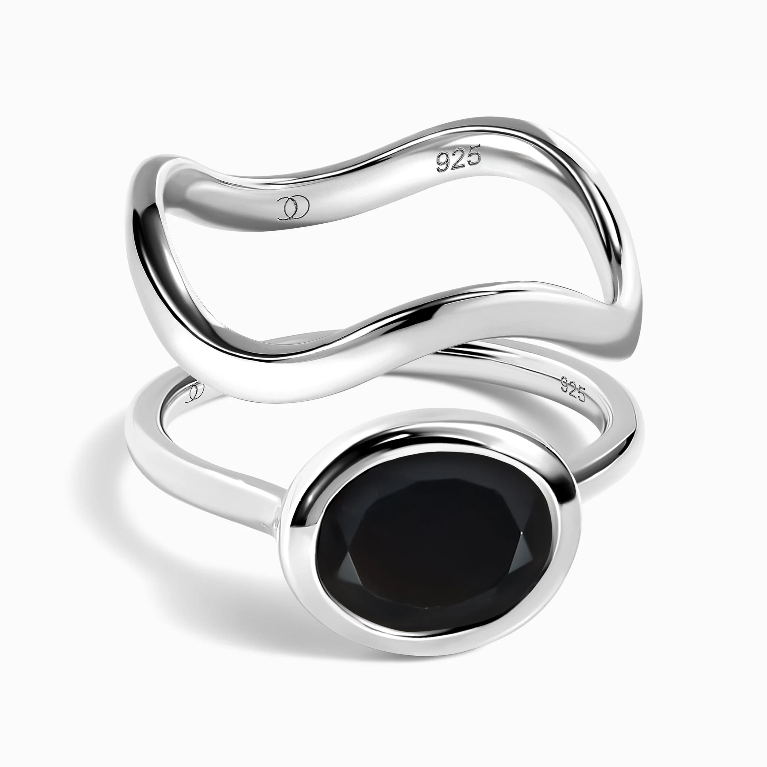 Black Obsidian Skin Touch Ring & Waves Band