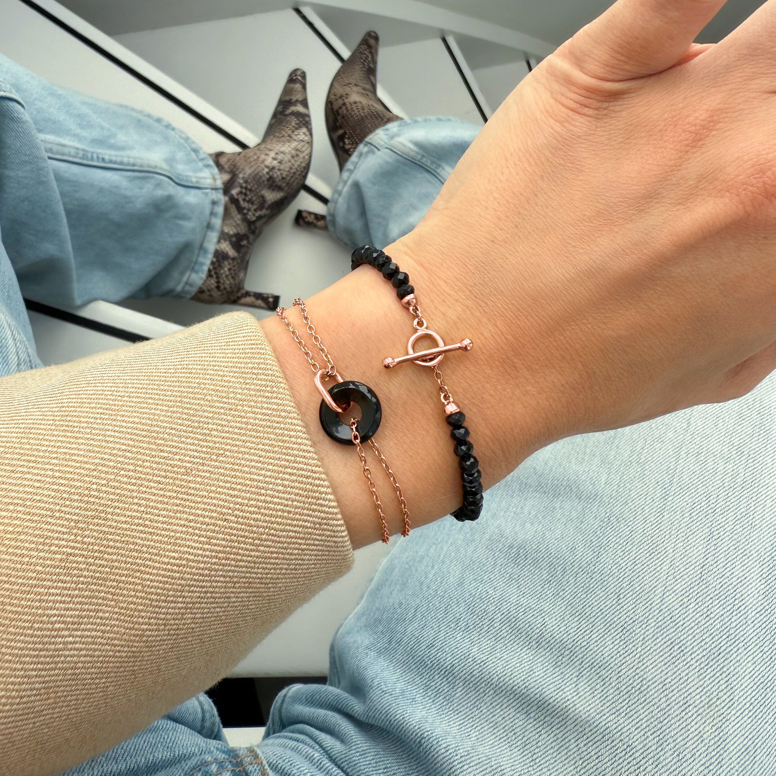 Black Obsidian T-Lock Beads Bracelet - Raise Your Vibrations - Image 10