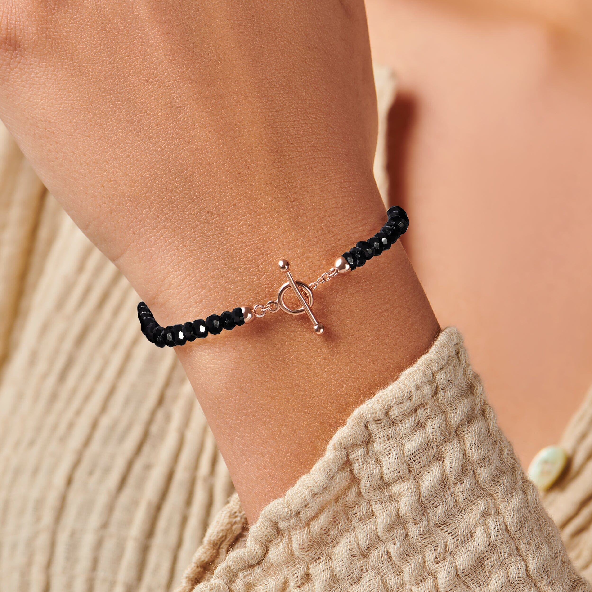 Black Obsidian T-Lock Beads Bracelet - Raise Your Vibrations - Image 4