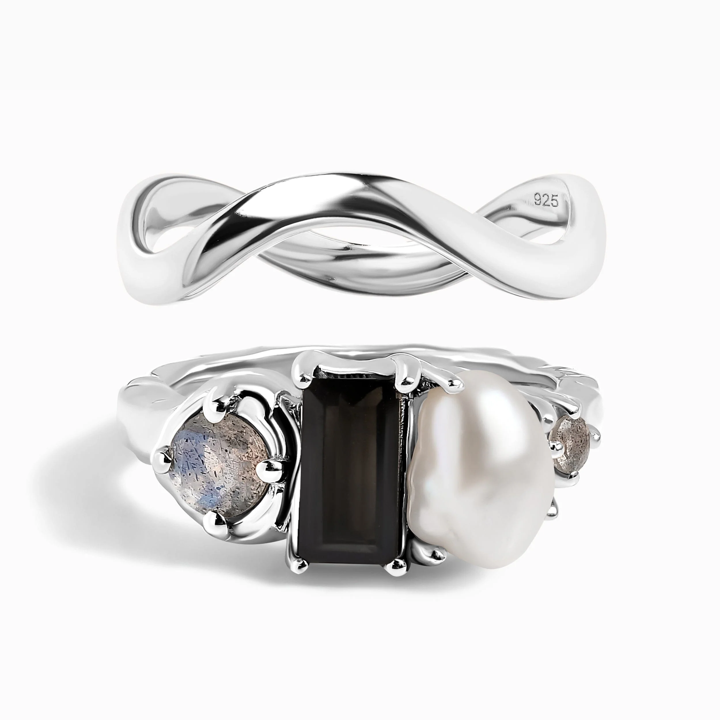 Black Obsidian Treasure Ring & Waves Band