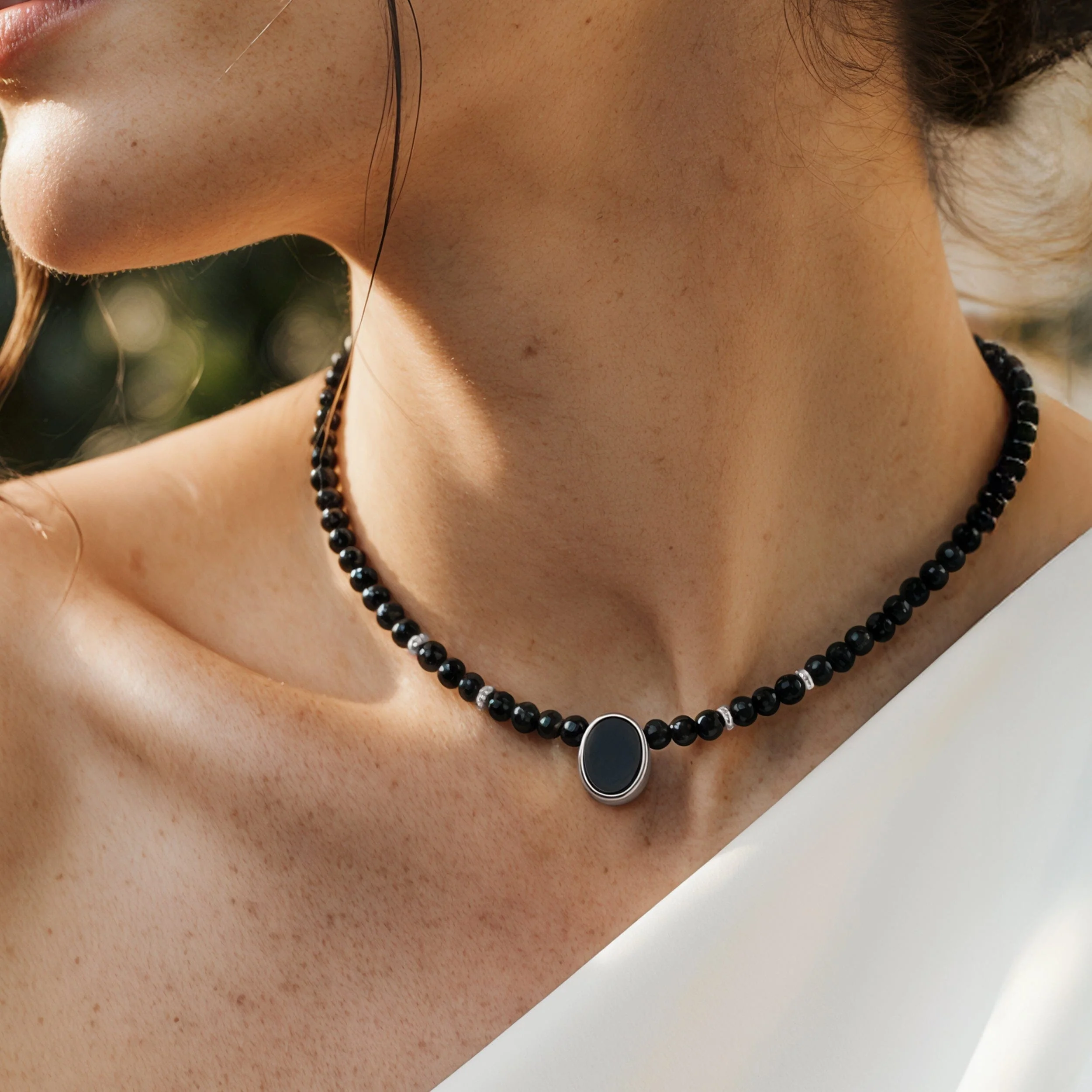 Black Onyx & Black Obsidian Beads Divina Necklace - Enfolded - Image 19