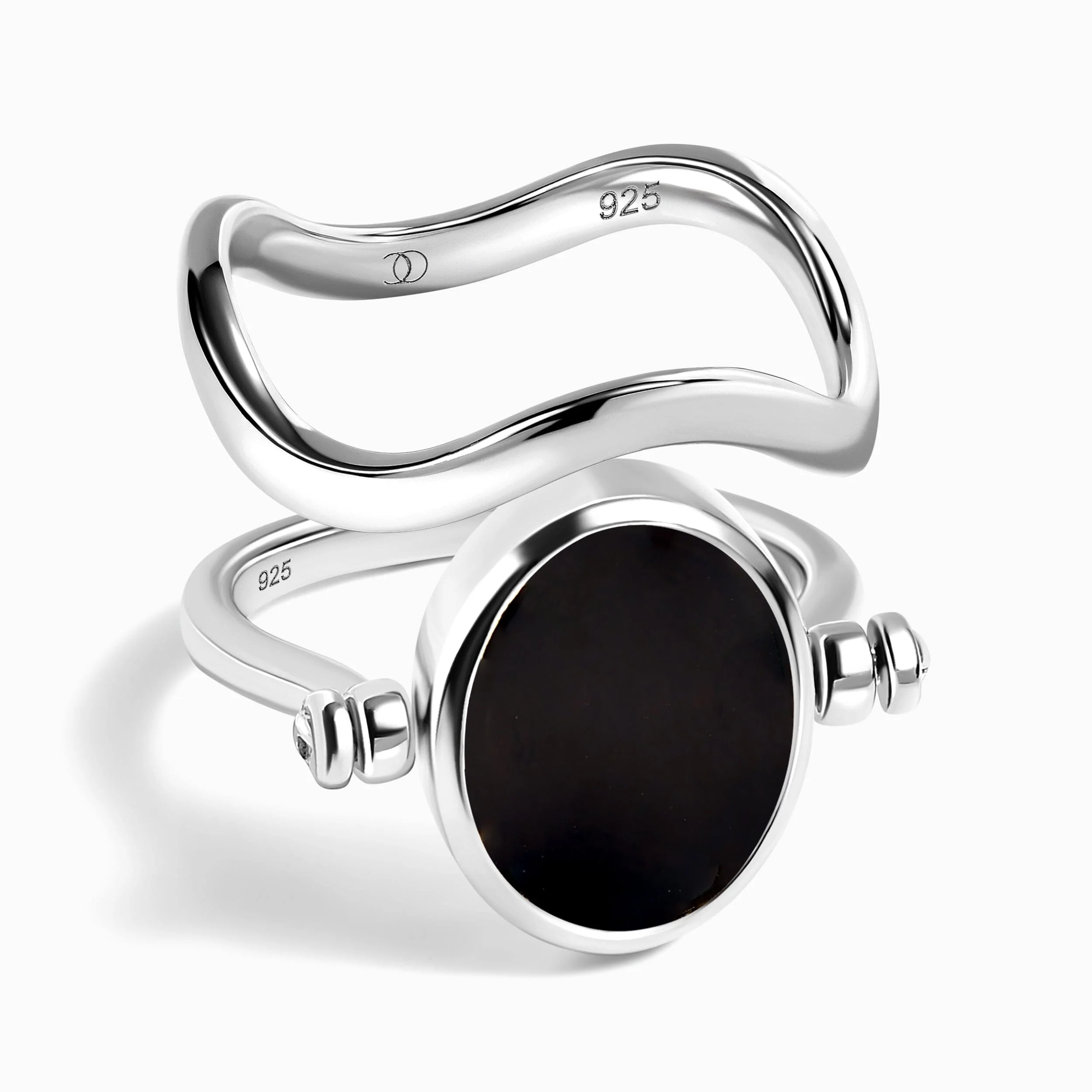 Black Onyx Mother of Pearl Spinning Enfolded Ring & Waves Band