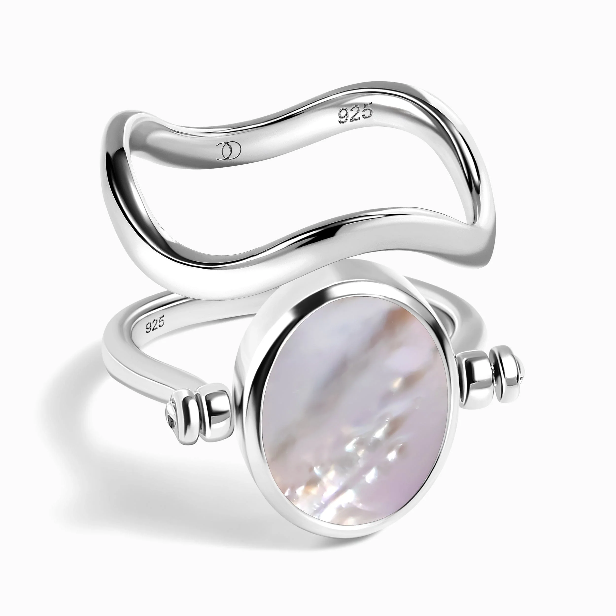 Black Onyx Mother of Pearl Spinning Enfolded Ring & Waves Band - Image 10