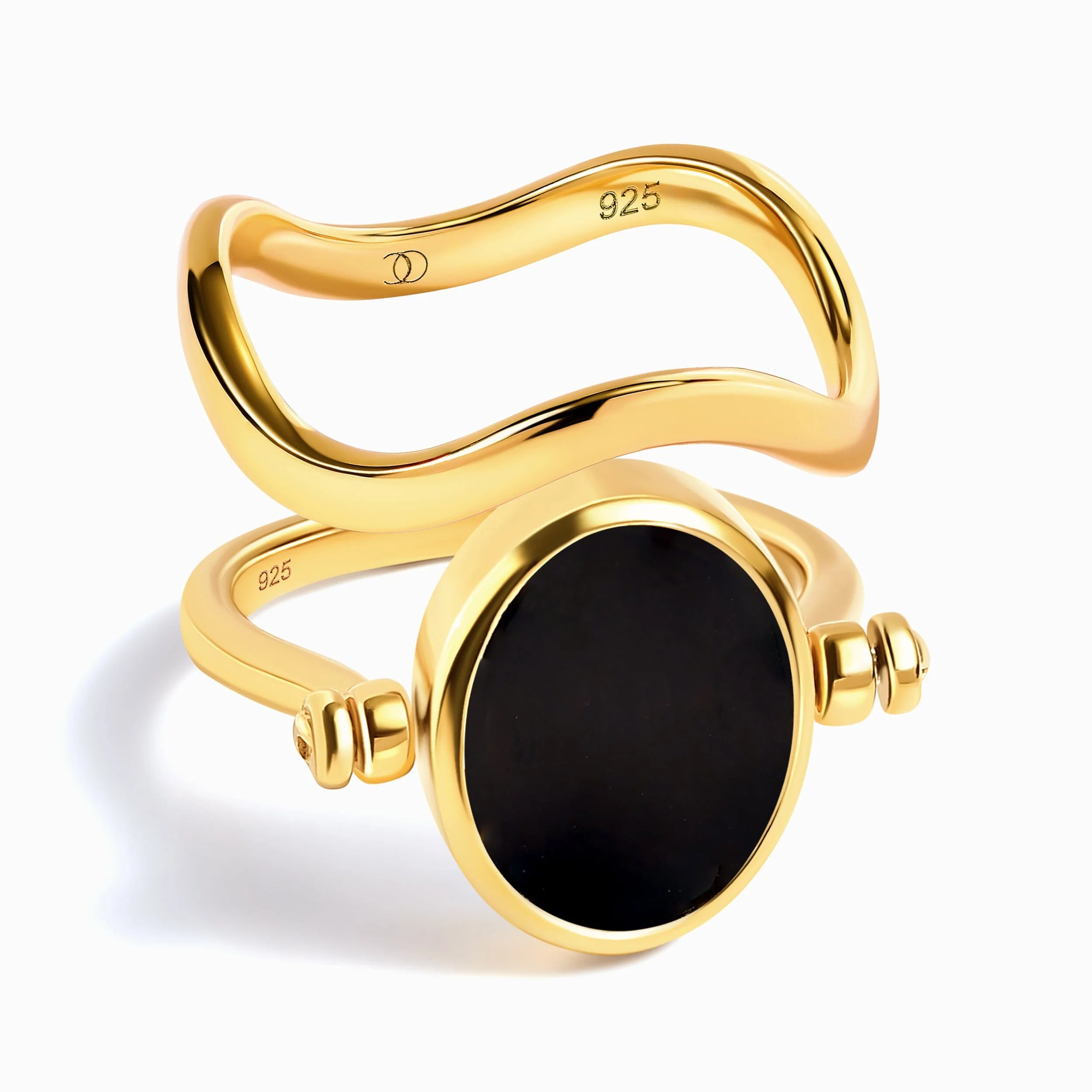 Black Onyx Mother of Pearl Spinning Enfolded Ring & Waves Band - Image 5