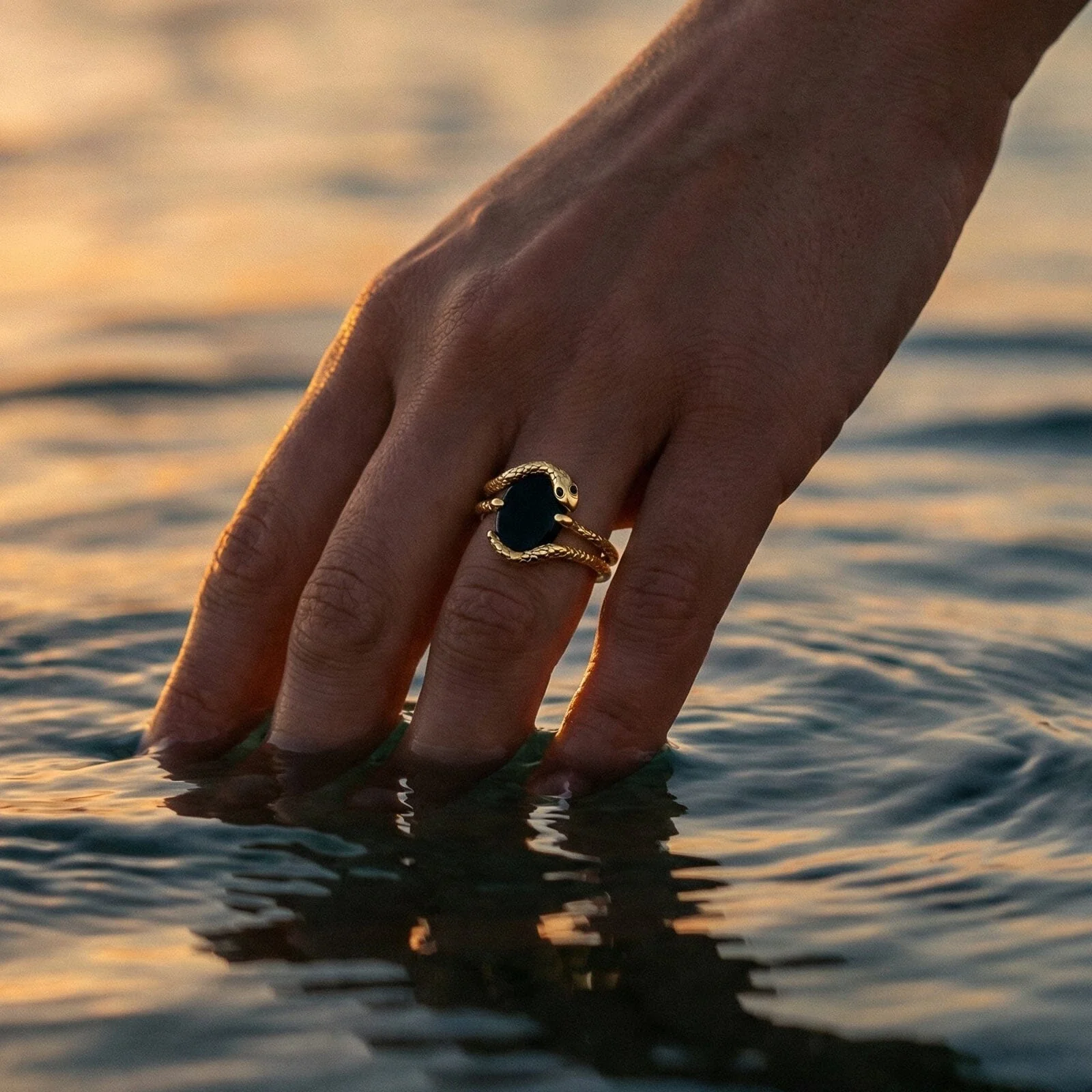 Black Onyx Serpent Ring - Twinkling Band & Waves Band - Image 16