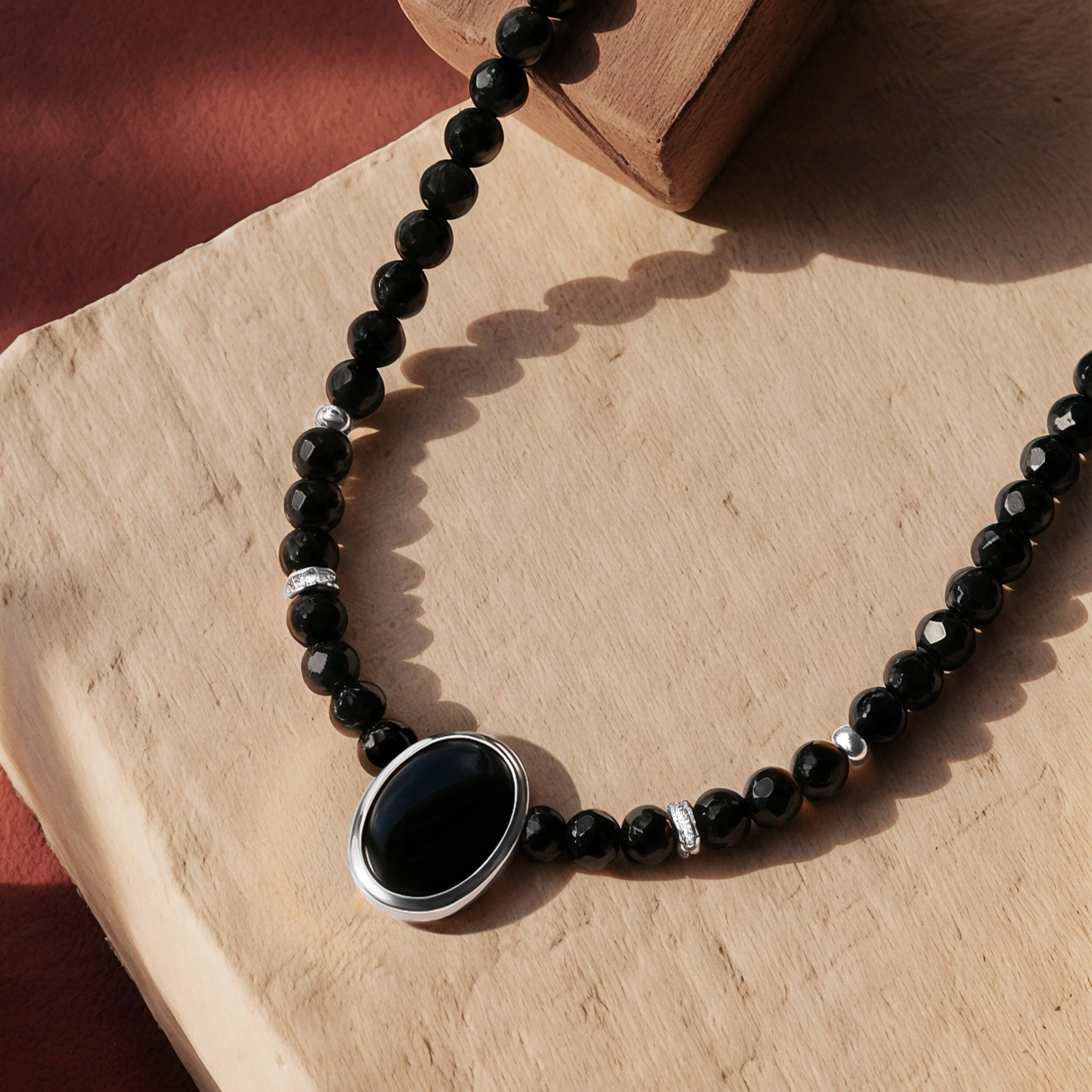 Black Onyx & Black Obsidian Divina Necklace & Widelink Chain - Image 7