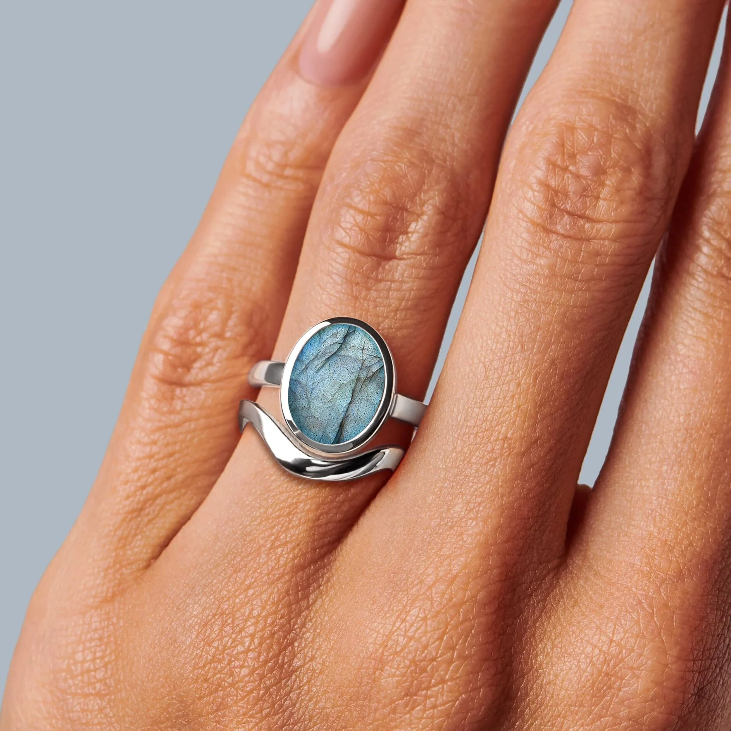Enfolded Labradorite Ring & Waves Band - Image 2