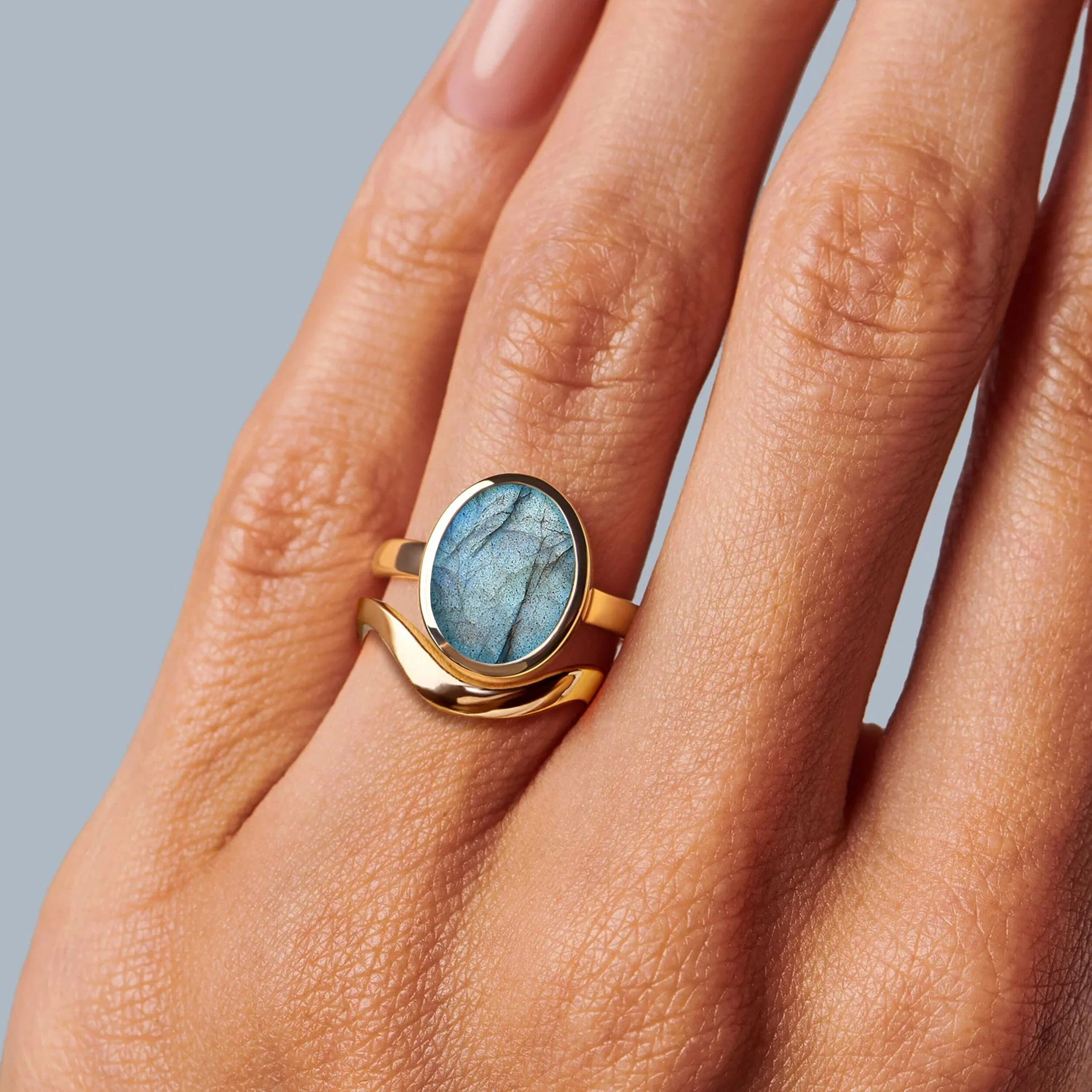 Enfolded Labradorite Ring & Waves Band - Image 4