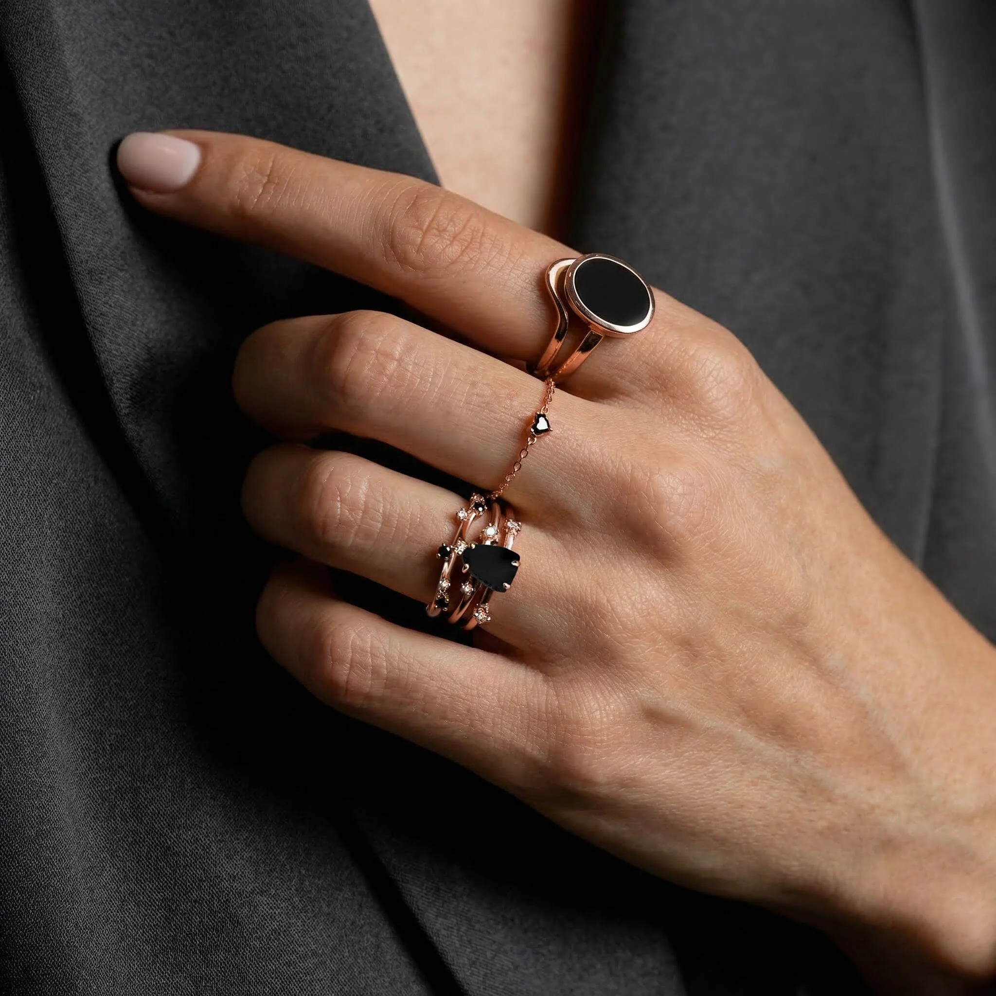 Fine Black Obsidian Lab Diamond Ring - Flow - Image 9
