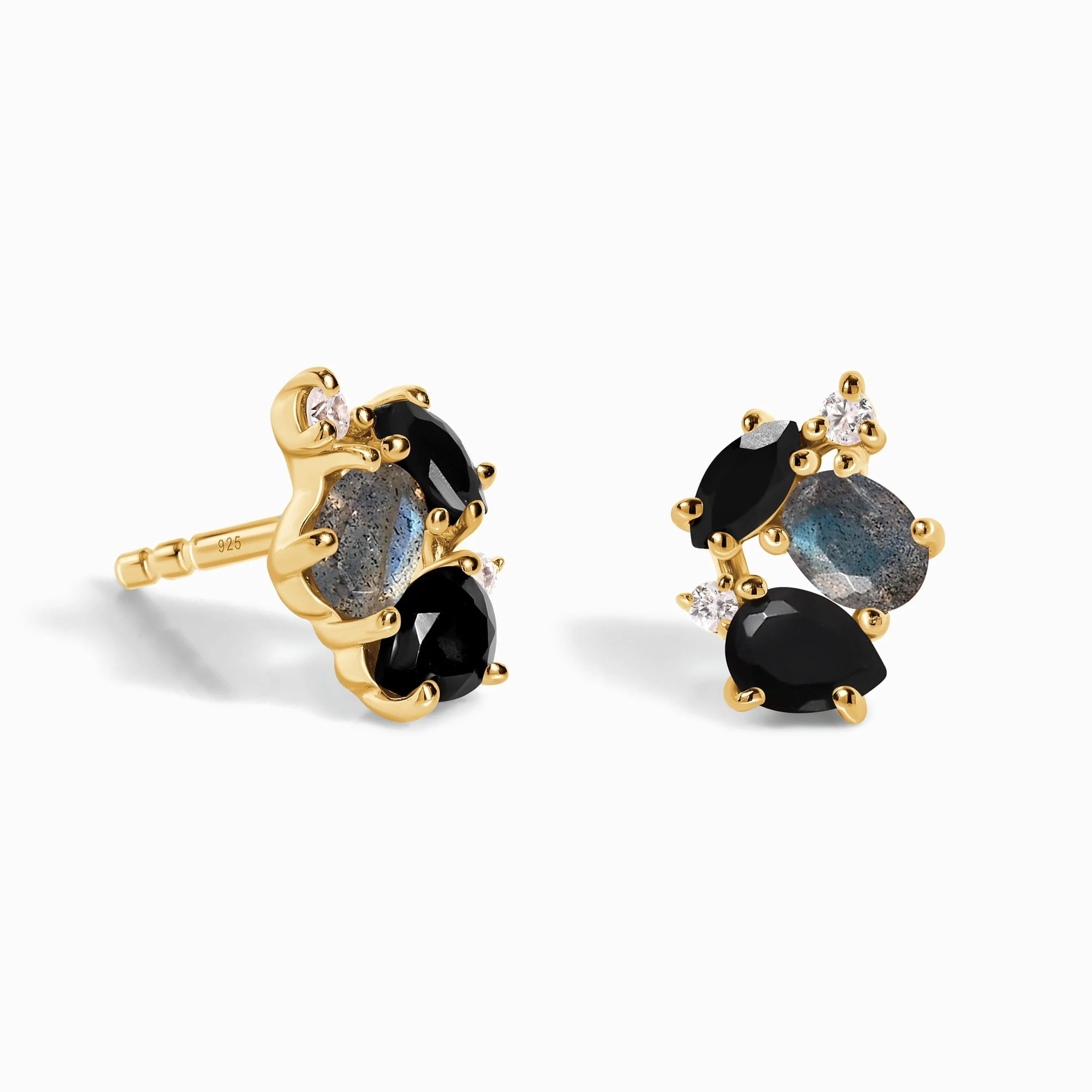 Fine Black Obsidian Labradorite Lab Diamond Earrings - Orion - Image 5