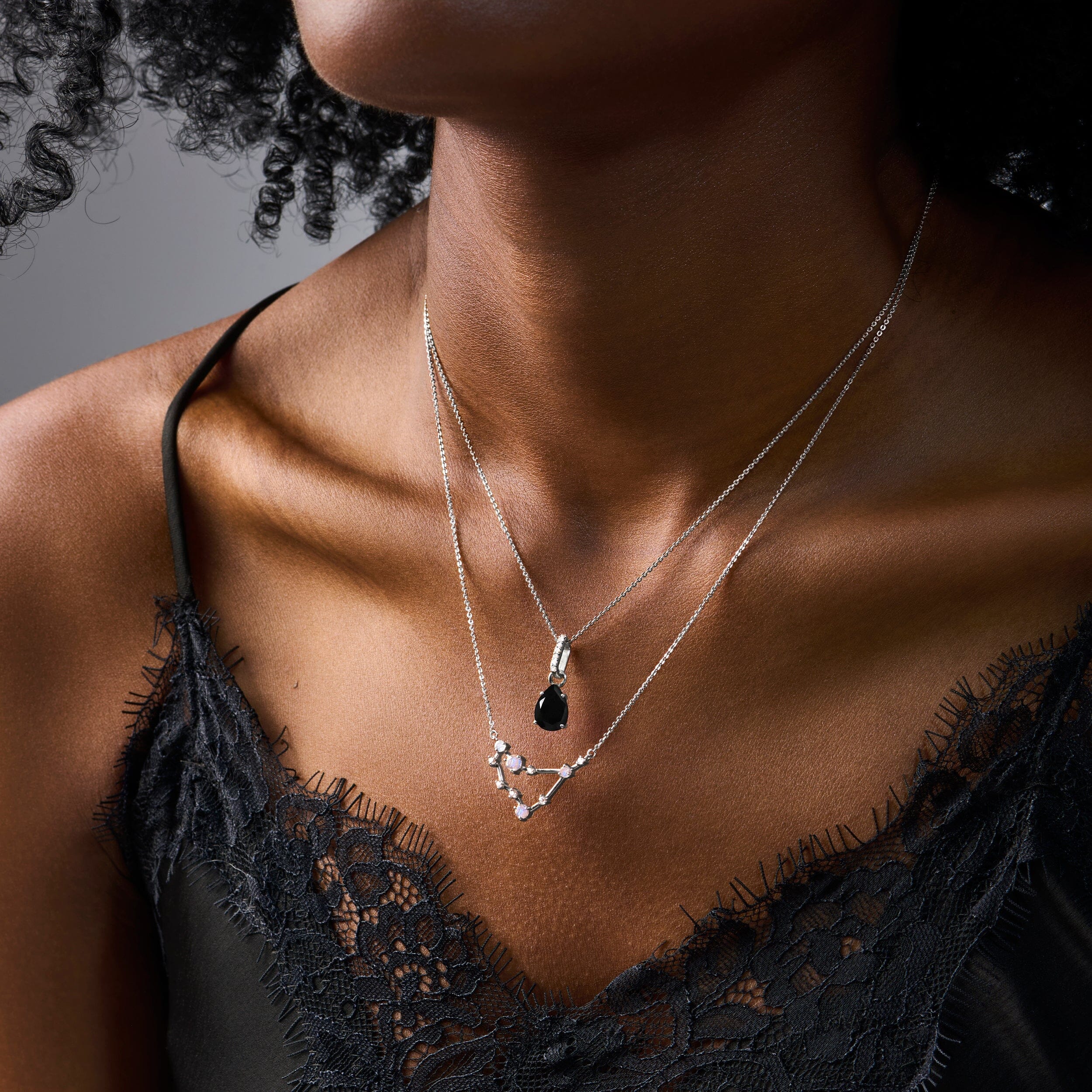 Fine Black Onyx Lab Diamond Necklace Sway - December Birthstone - Image 9