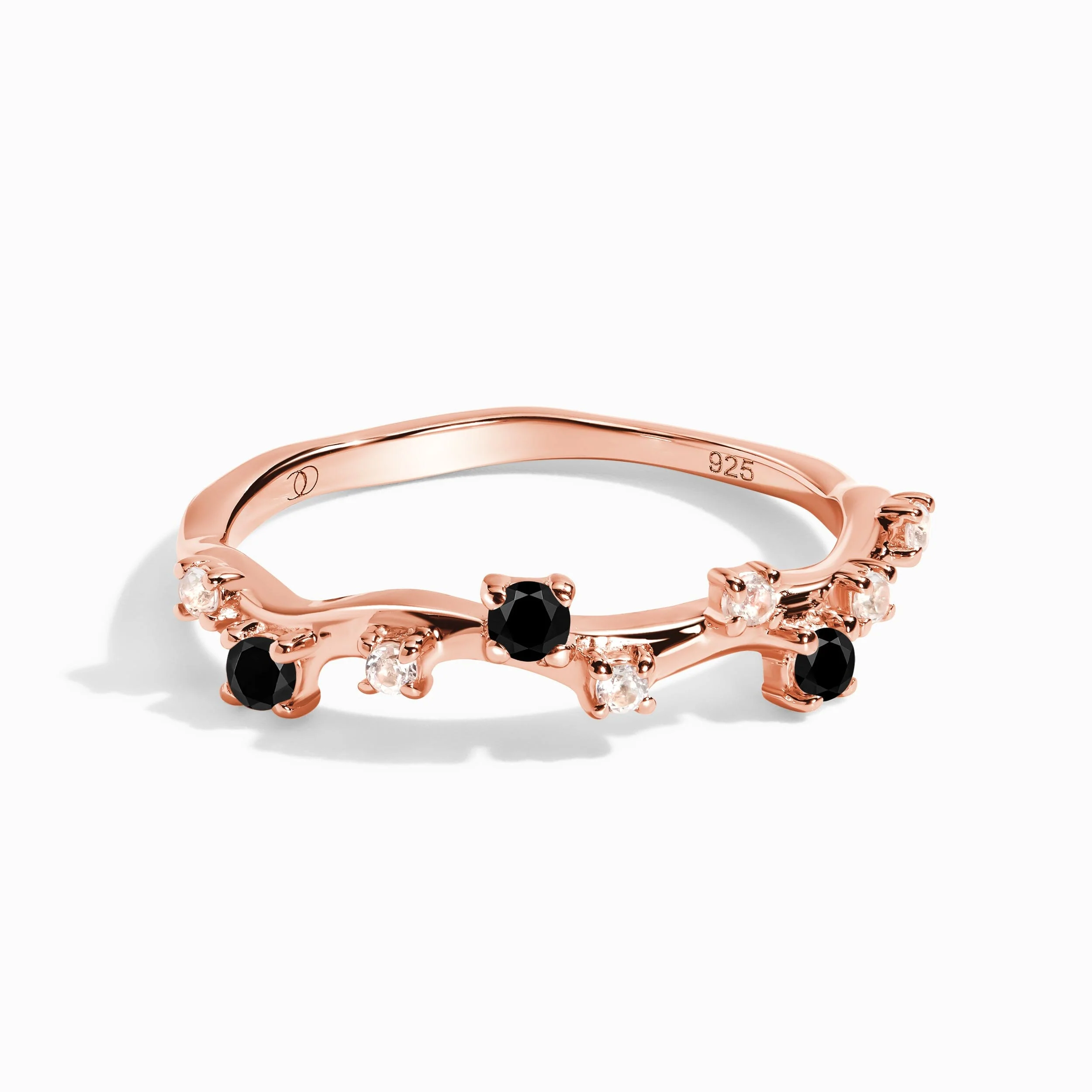 Fine Black Onyx Lab Diamond Ring - Stardust Band - Image 3